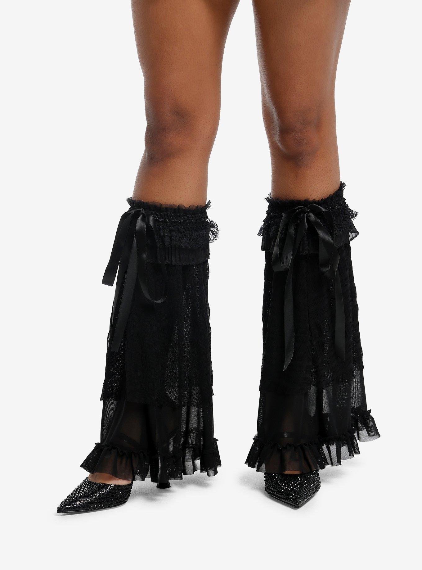 Black Lace Layered Flare Leg Warmers, , hi-res