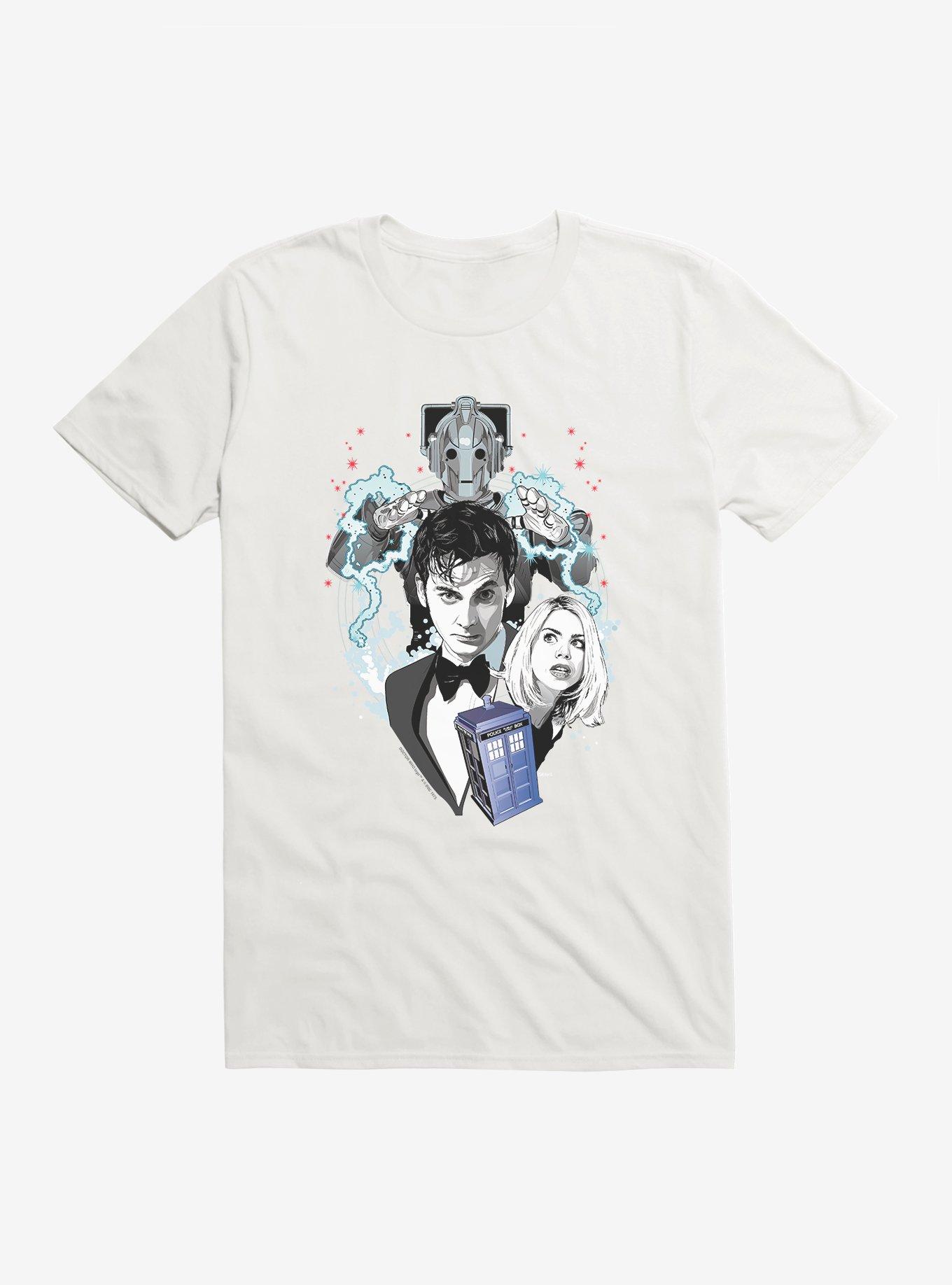 Doctor Who Tenth Doctor And Cybermen T-Shirt, WHITE, hi-res