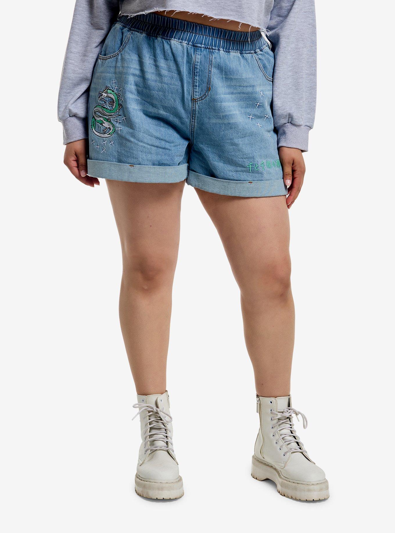Her Universe Studio Ghibli&reg; Spirited Away Haku Elastic Denim Shorts Plus Size, , hi-res
