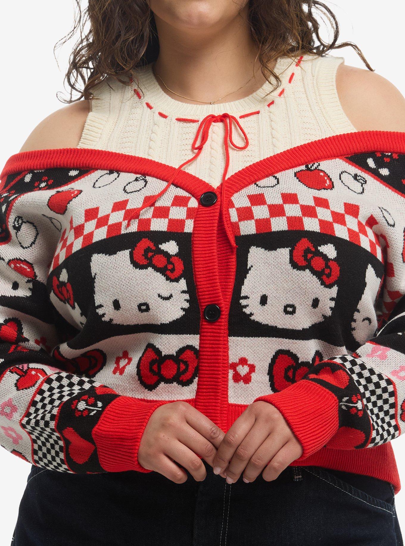 Hello Kitty Girls Cold-Shoulder Cardigan Plus Size, , hi-res