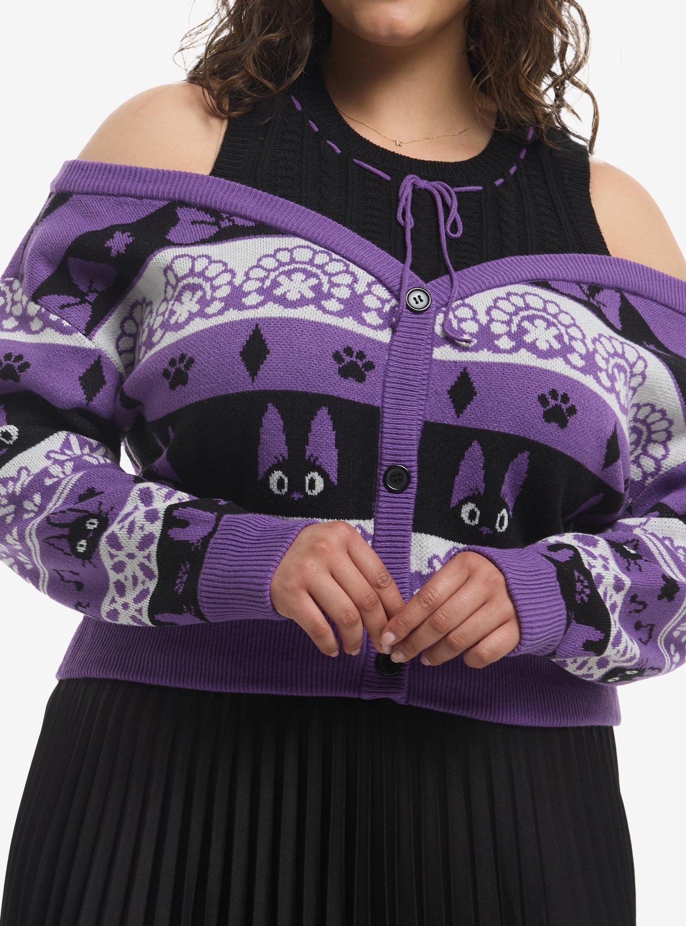 Studio Ghibli&reg; Kiki's Delivery Service Jiji Girls Cold-Shoulder Cardigan Plus Size, , hi-res