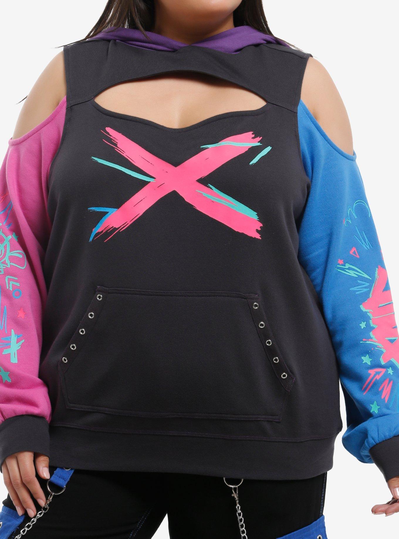 Arcane Jinx Shark Hood Girls Off-Shoulder Hoodie Plus Size, , hi-res