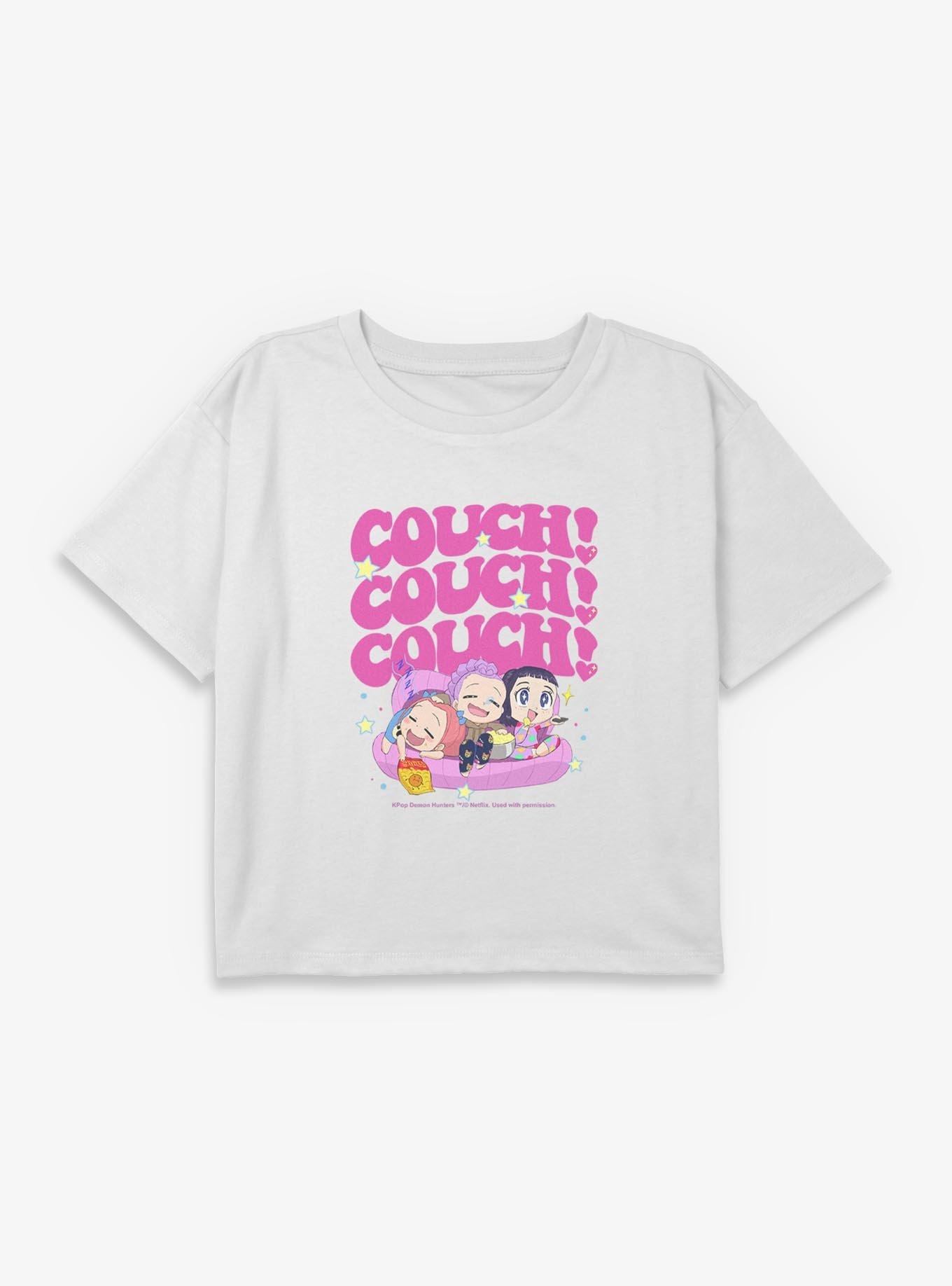 KPop Demon Hunters Huntrix Chibi Couch Snacking Youth Girls Boxy Crop T-Shirt, , hi-res