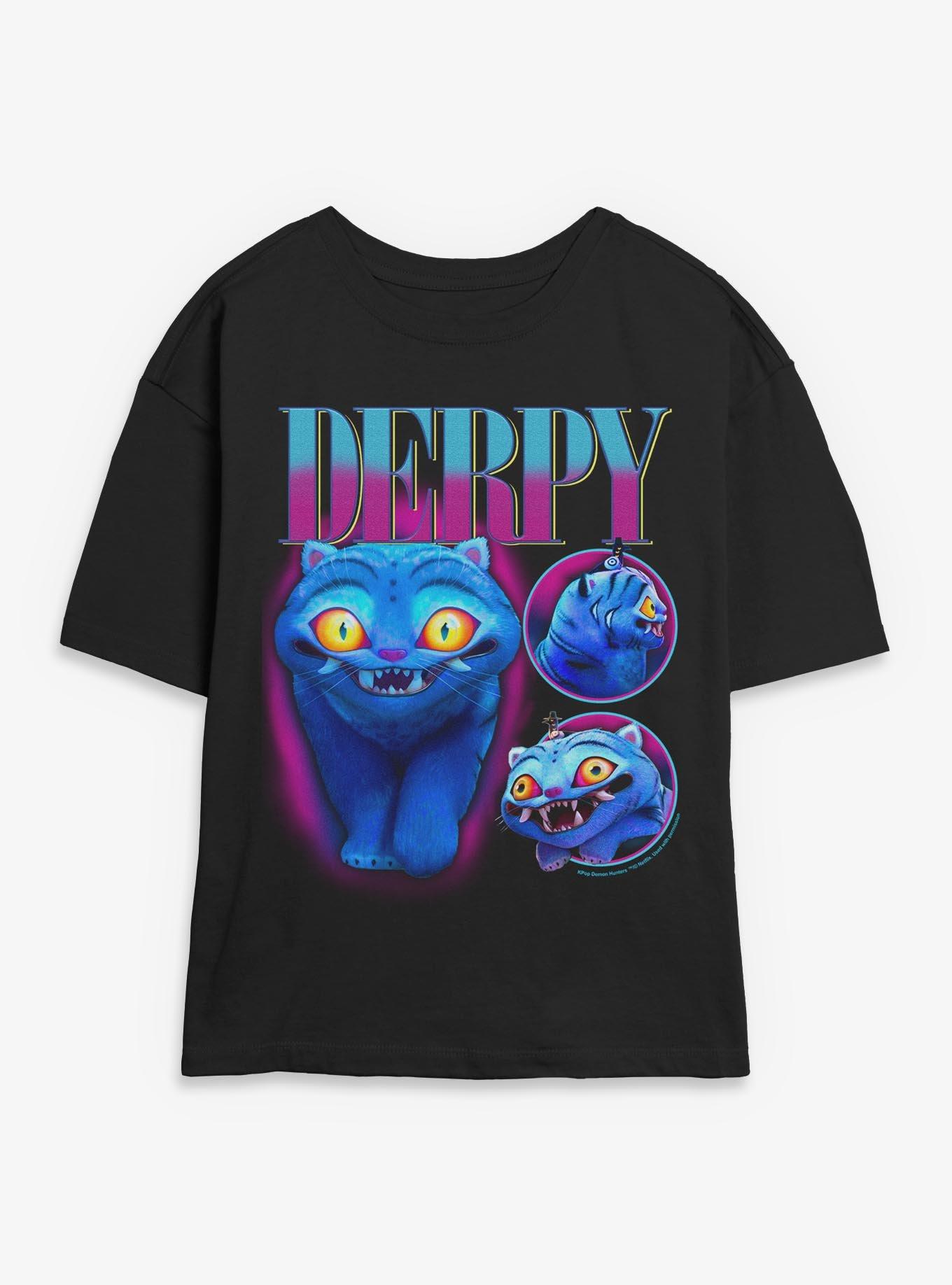 KPop Demon Hunters Derpy Tiger Collage Womens Skimmer T-Shirt, BLACK, hi-res