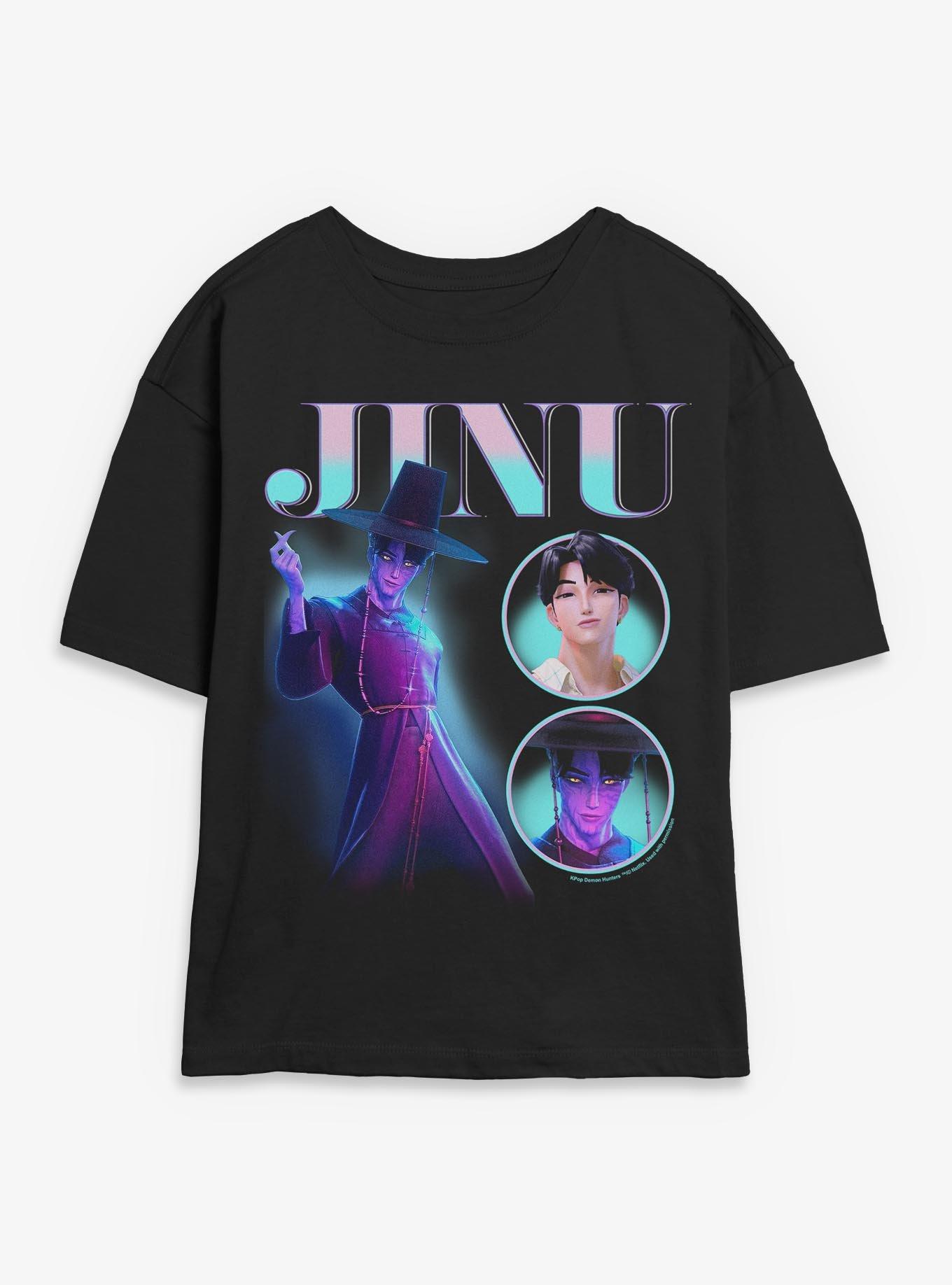 KPop Demon Hunters Saja Boys Jinu Montage Womens Skimmer T-Shirt, BLACK, hi-res