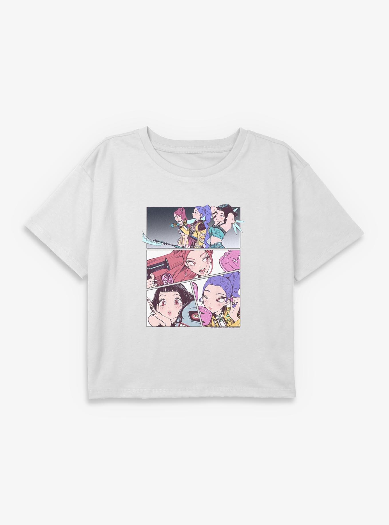 KPop Demon Hunters Manhwa Panels Huntrix Youth Girls Boxy Crop T-Shirt, , hi-res