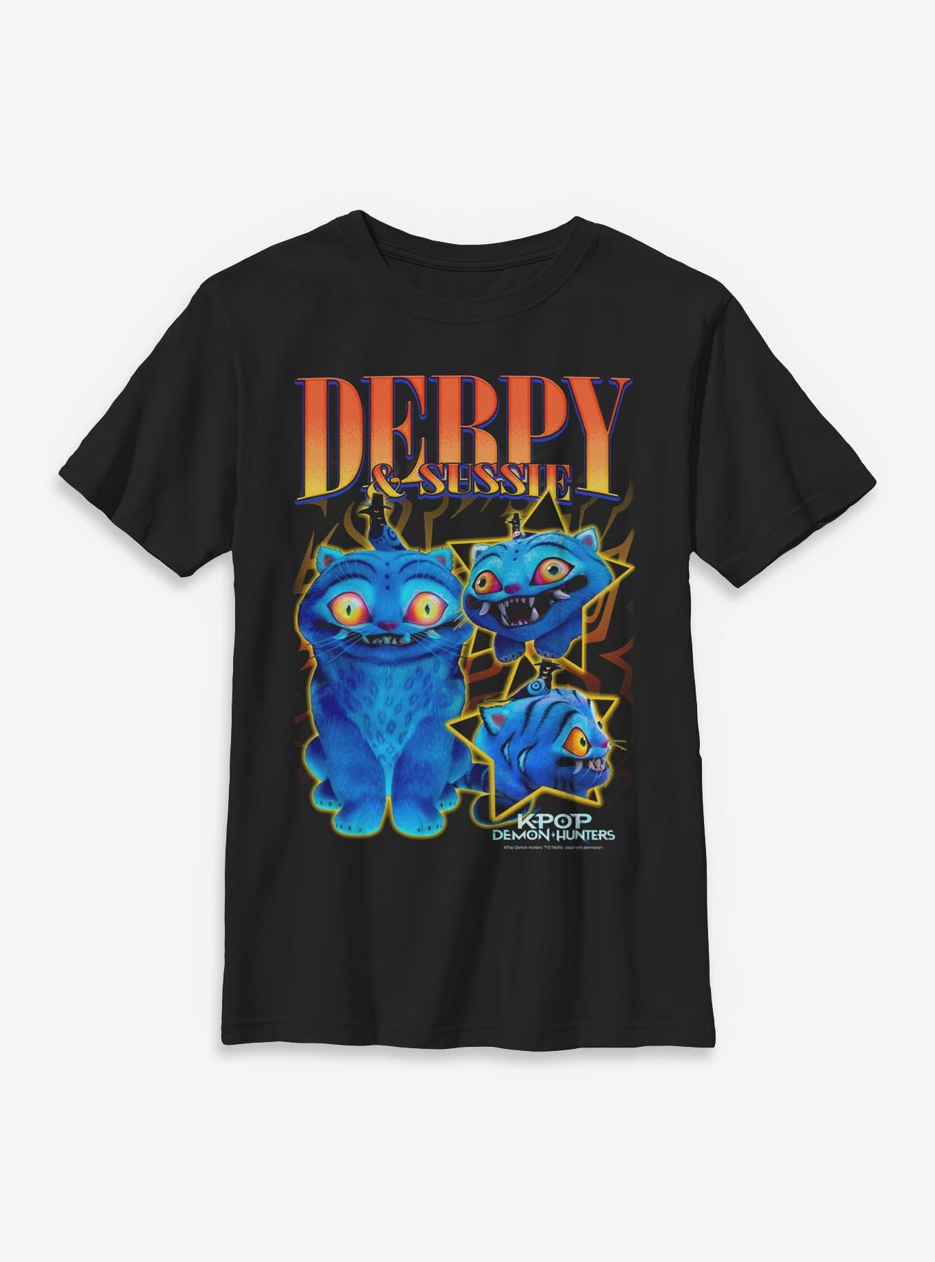 KPop Demon Hunters Derpy Tiger And Sussie Bird Collage Youth T-Shirt, , hi-res