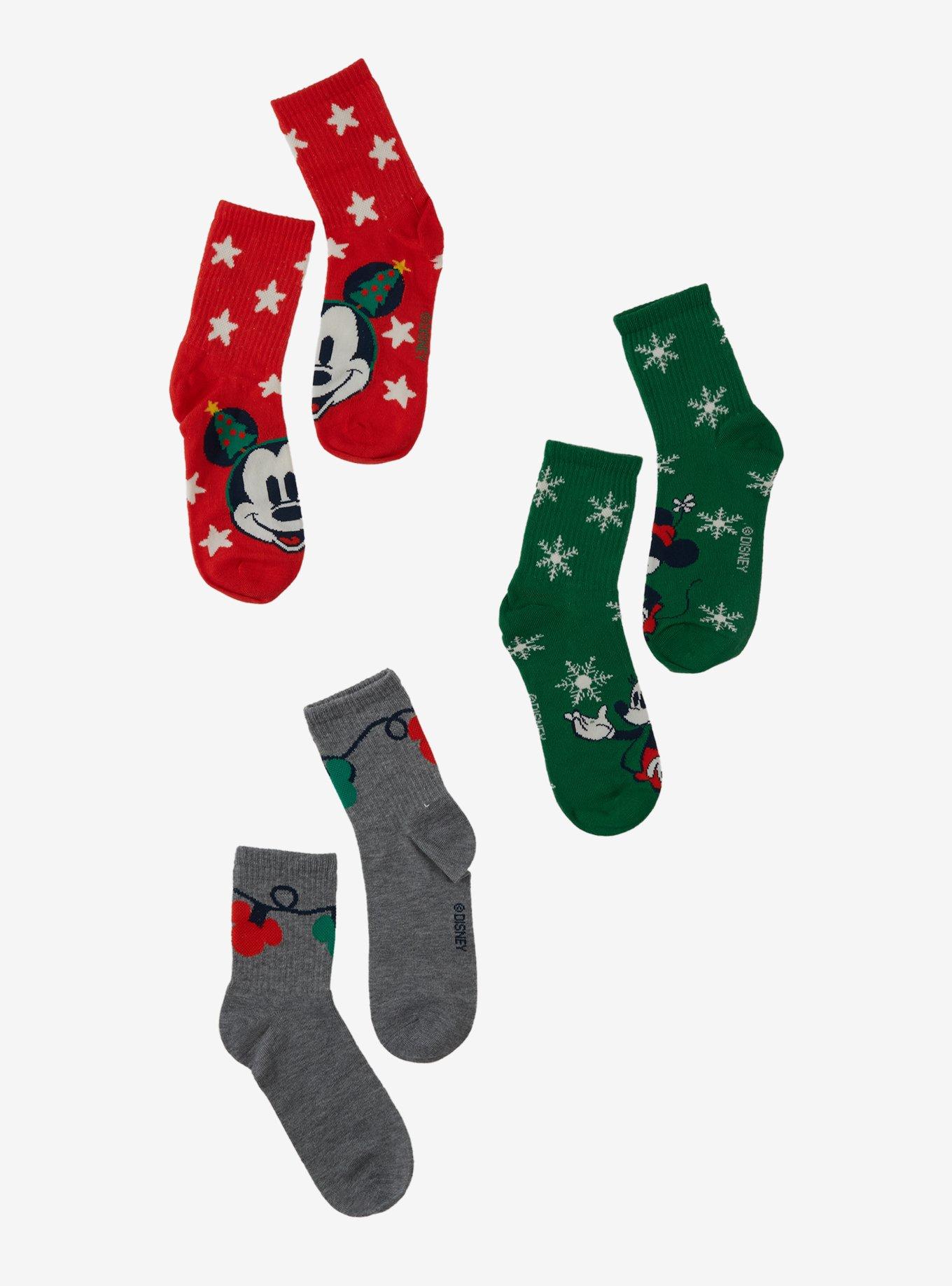 Disney Mickey Mouse Christmas Crew Socks 3 Pair, , hi-res