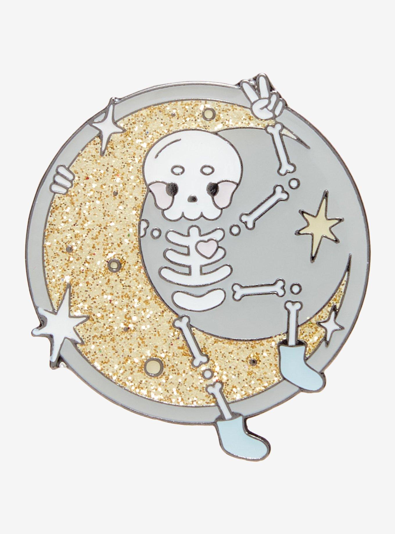 Skeleton & Crescent Moon Enamel Pin By Ghosttraveler Hot Topic Exclusive, , hi-res