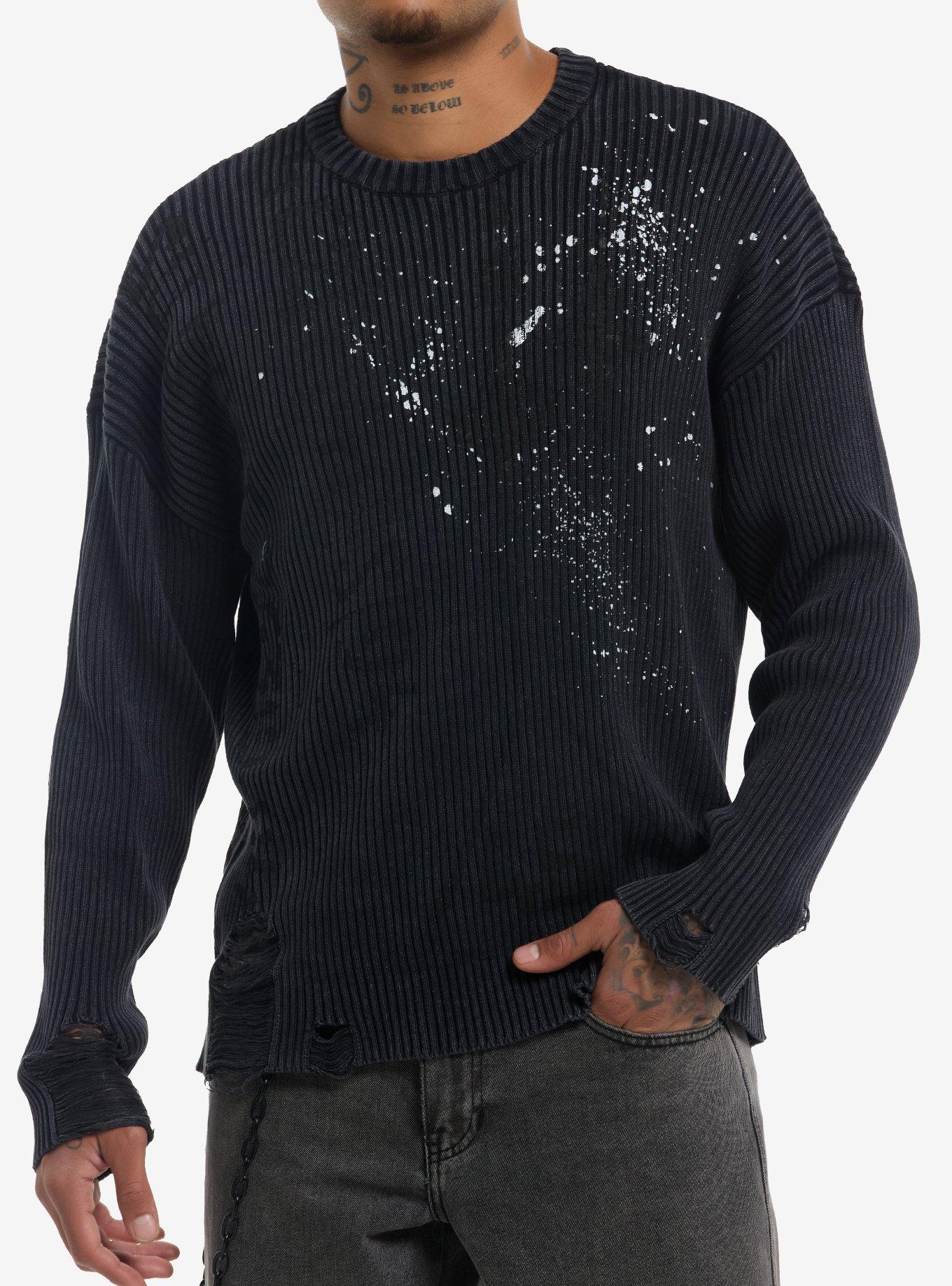 Charcoal Grey Cyber Sigil Ribbed Sweater, , hi-res