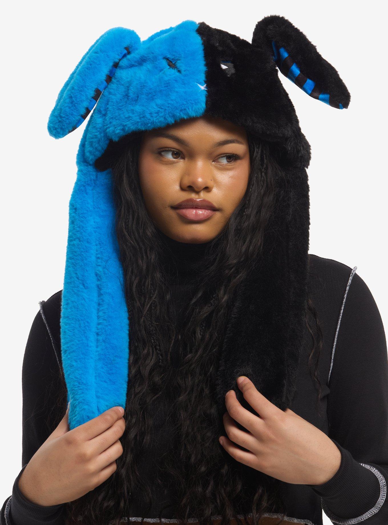 Black & Blue Bunny Tassel Beanie With Movable Ears, , hi-res