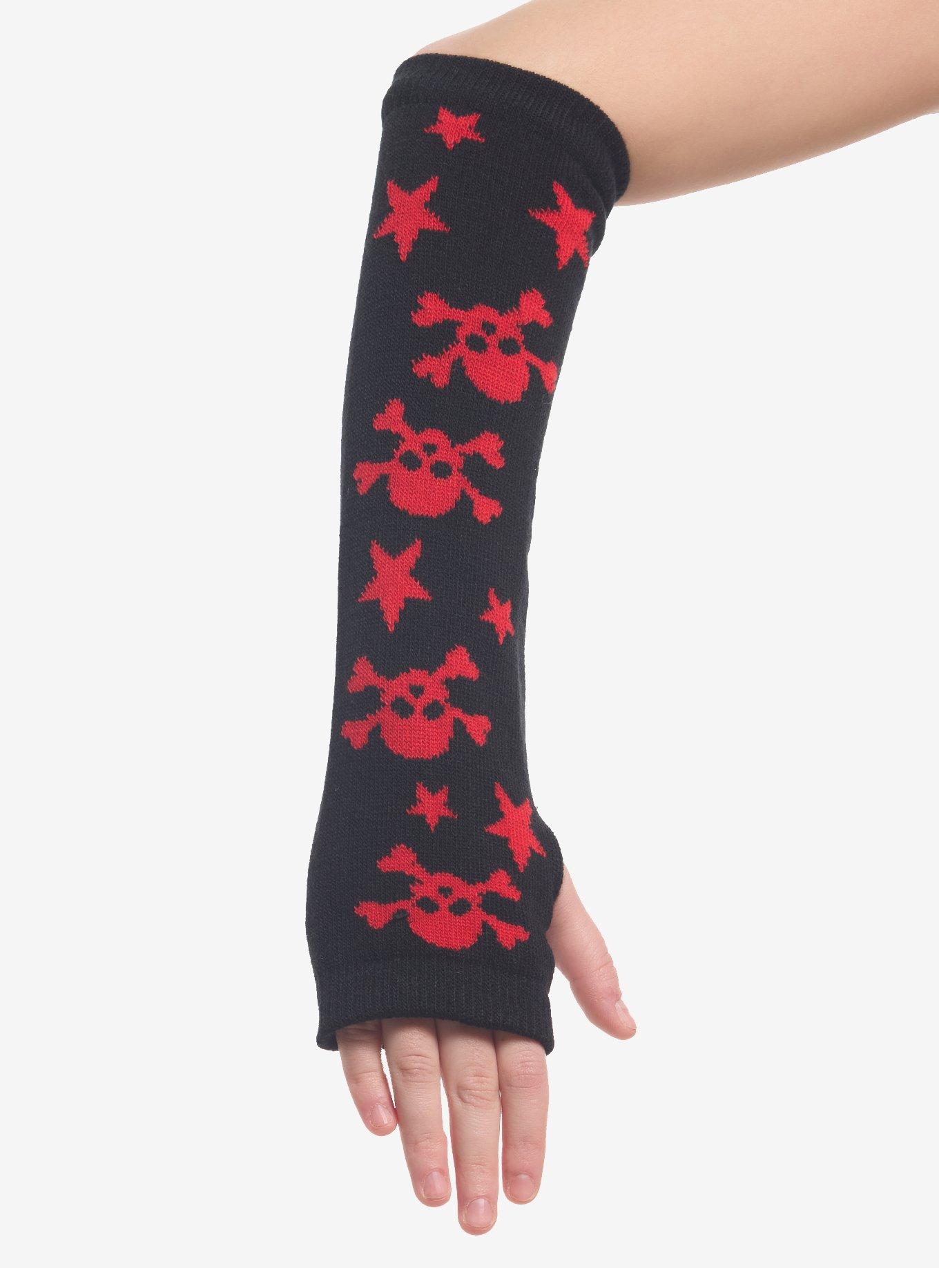 Black & Red Skull & Star Arm Warmers, , hi-res