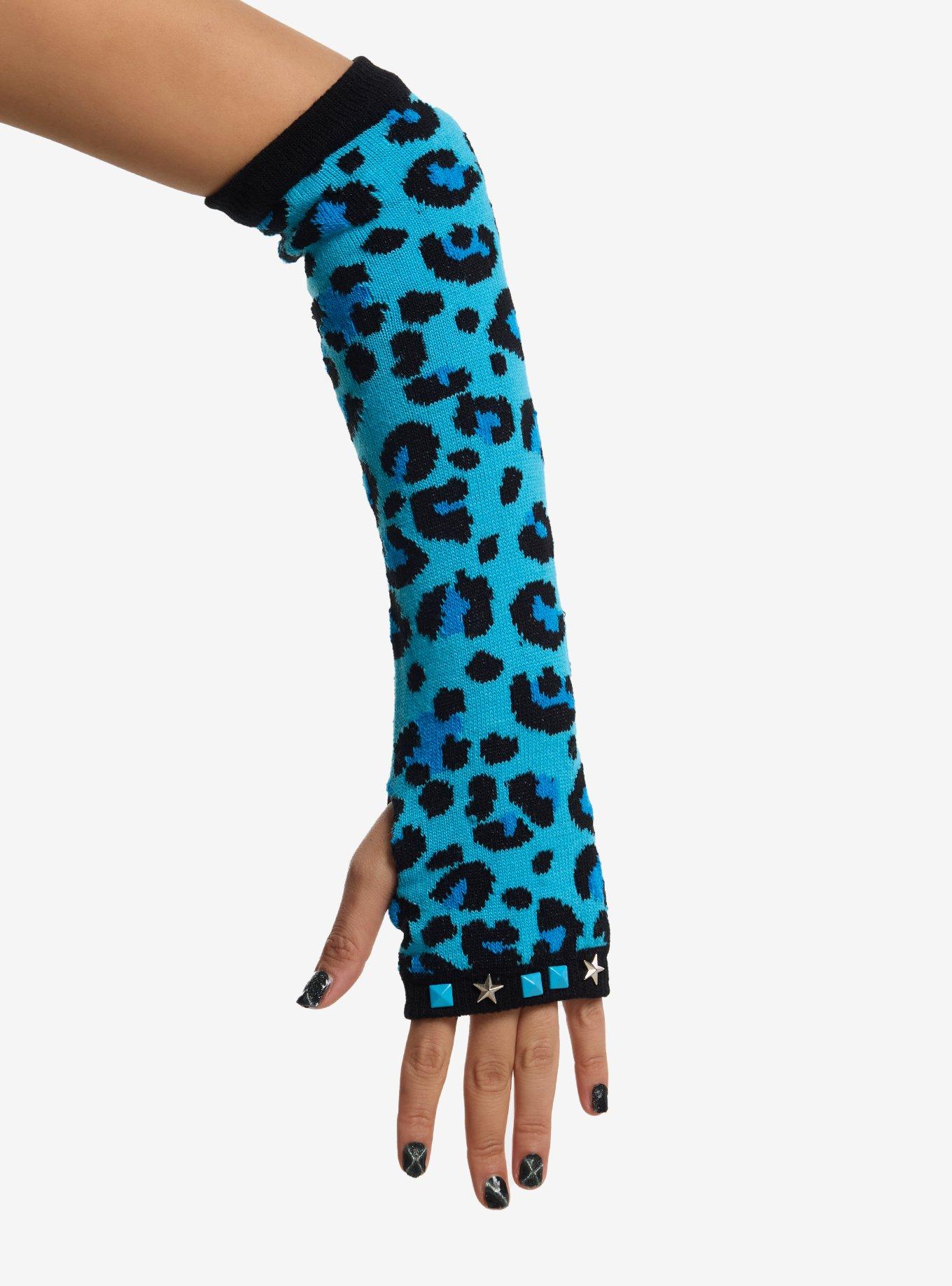 Blue Leopard Studded Arm Warmers, , hi-res