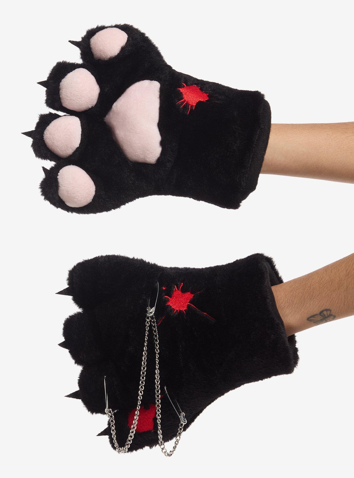 Blood Splatter Chain Hardware Fuzzy Cat Paw Gloves, , hi-res