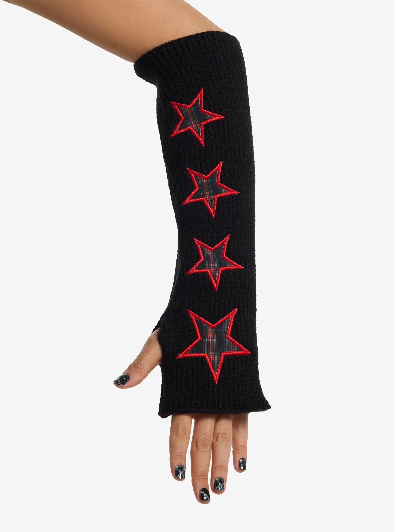 Red Plaid Star Patch Arm Warmers, , hi-res