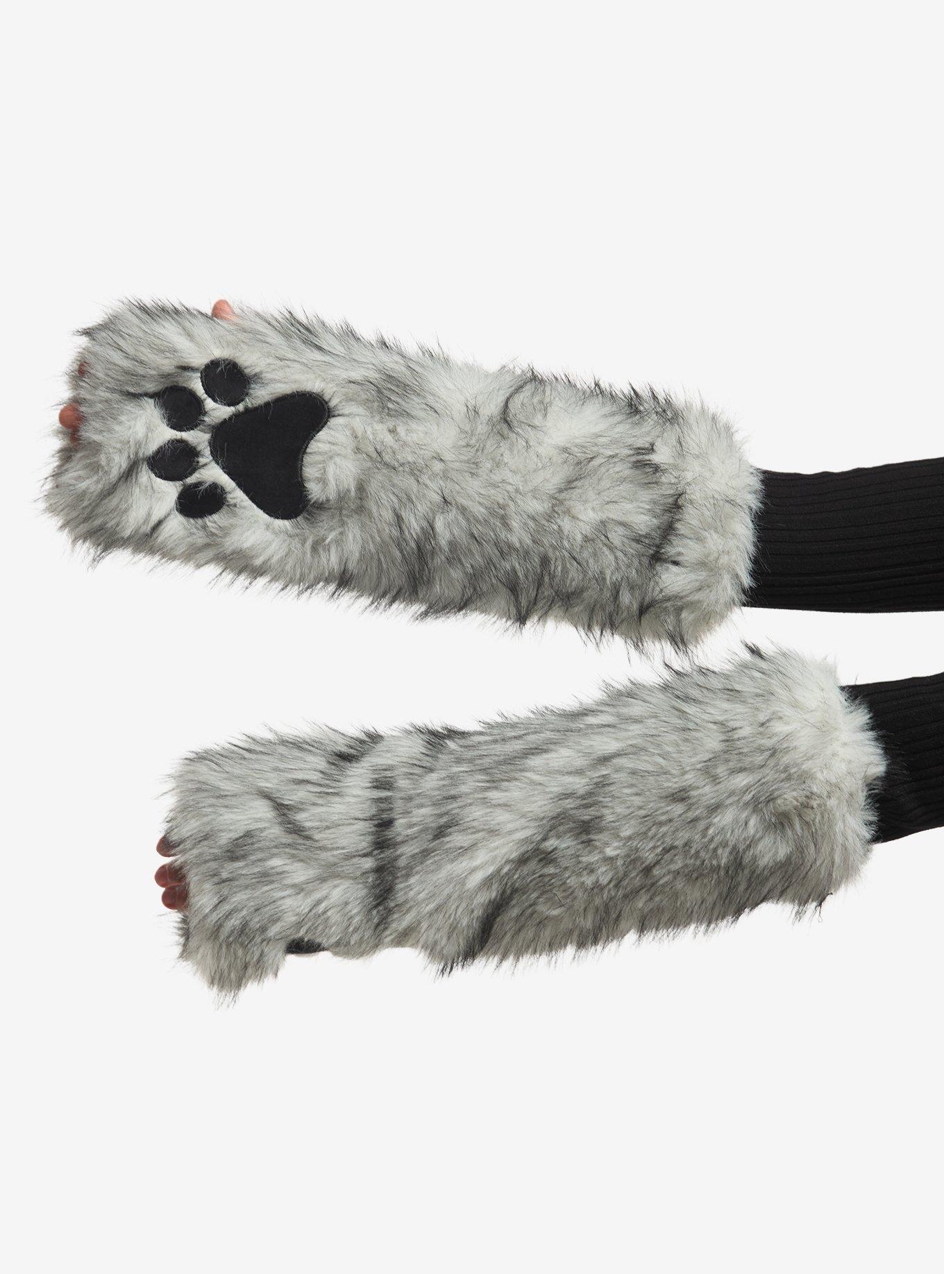 Grey Wolf Paw Fuzzy Arm Warmers, , hi-res