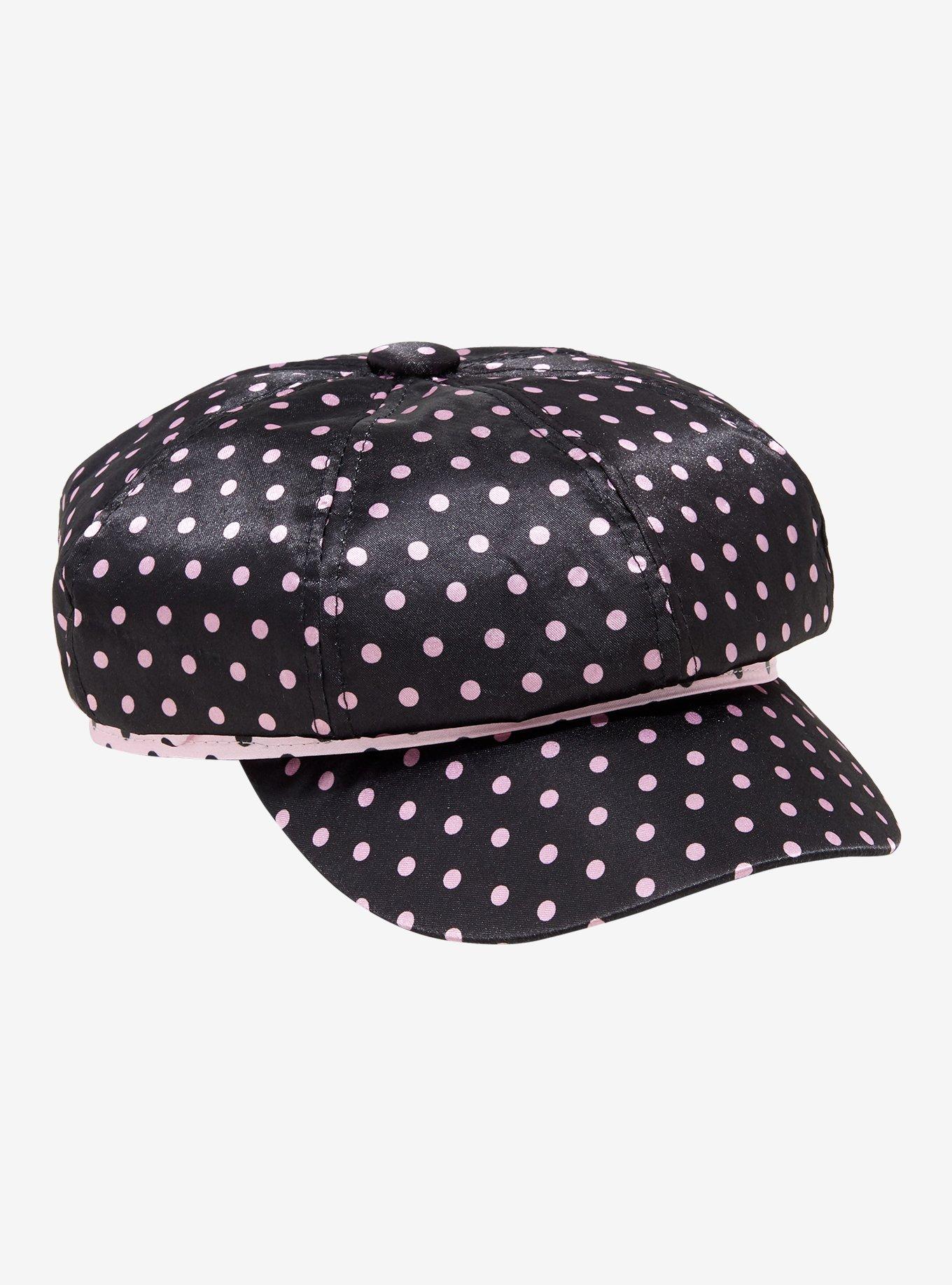 Pink & Black Polka Dot Cabbie Hat, , hi-res