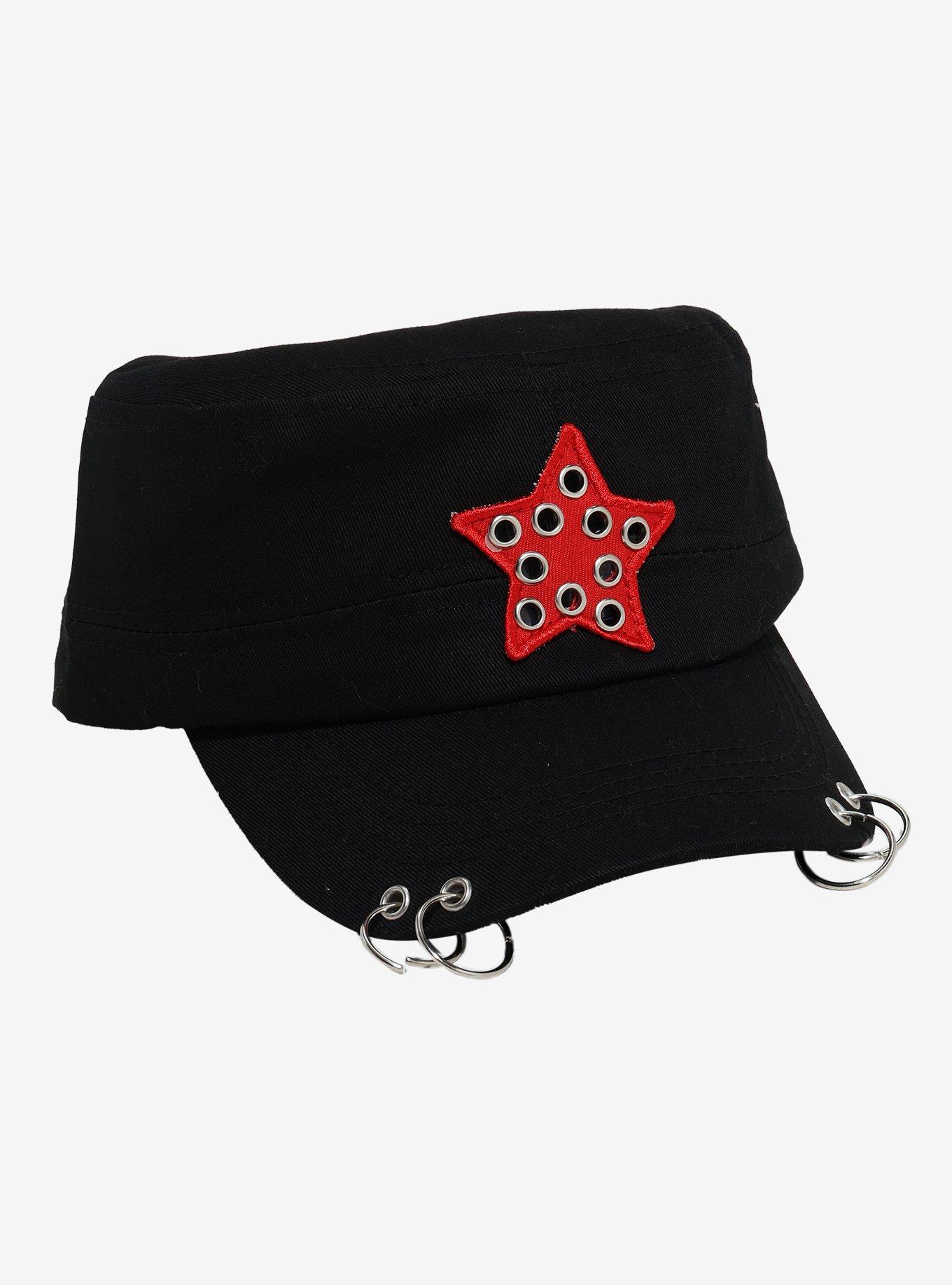 Black & Red Star Grommet Cadet Hat, , hi-res