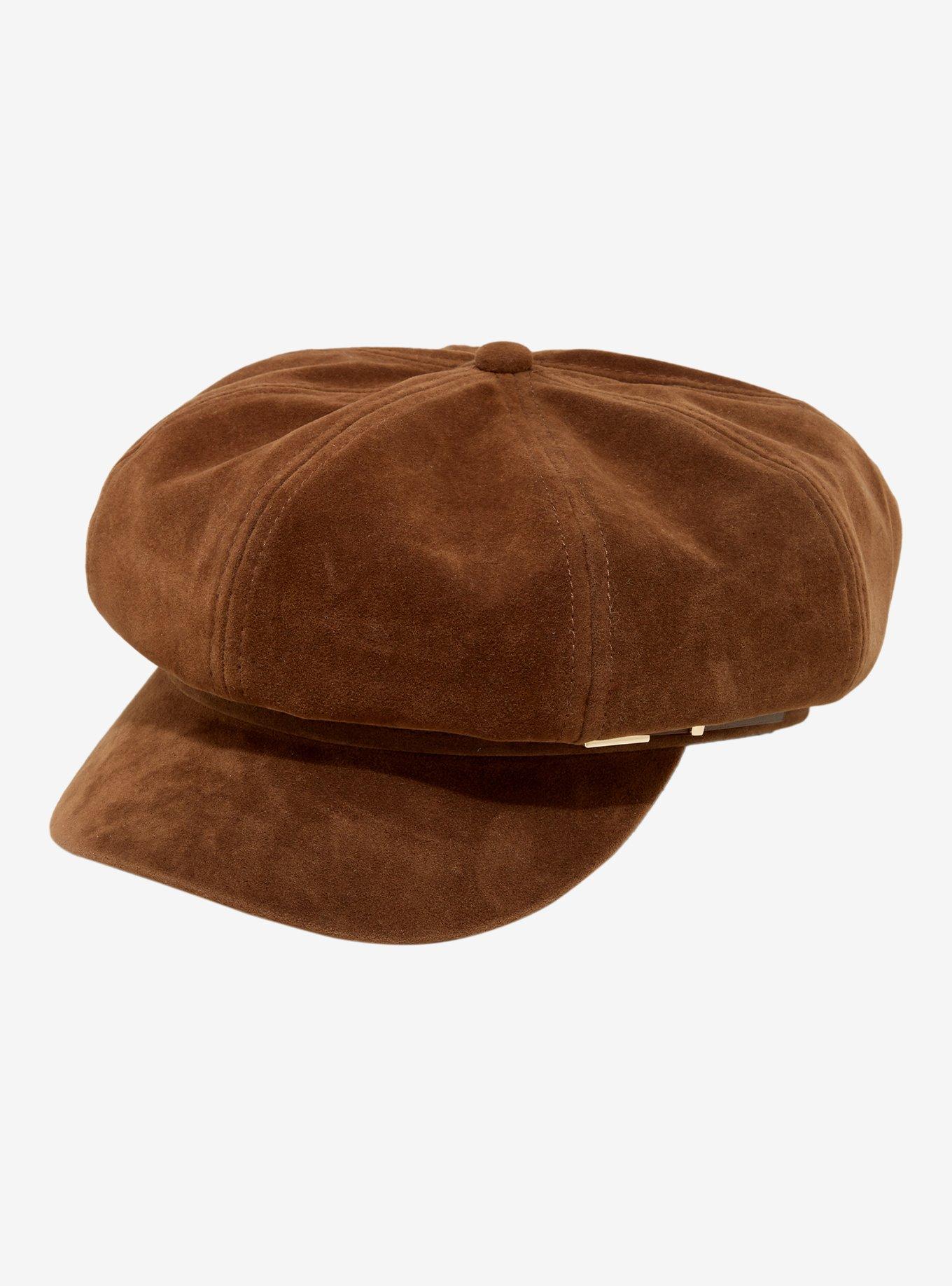 Brown Faux Leather Buckle Cabbie Hat, , hi-res