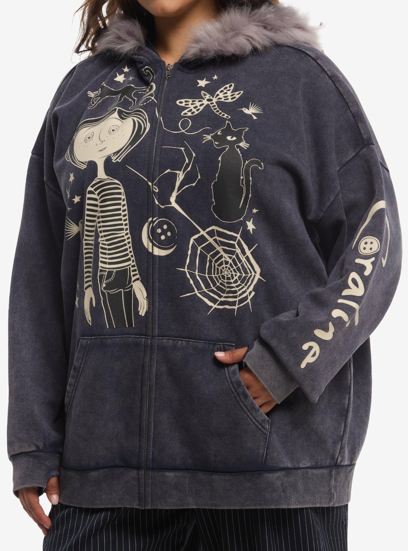 Coraline Fur Trim Glow-In-The-Dark Hoodie Plus Size, , hi-res