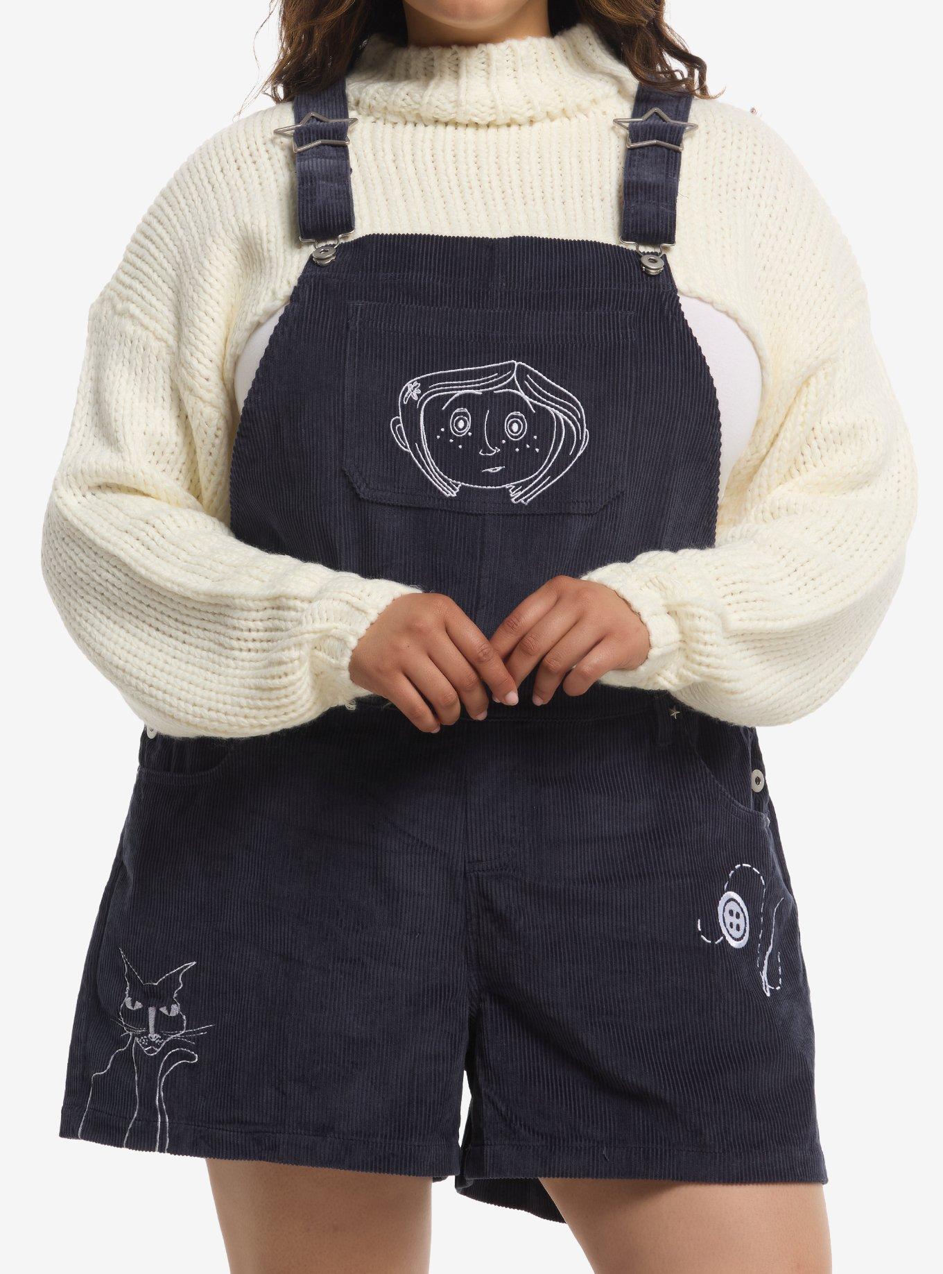 Coraline Icons Corduroy Shortalls Plus Size, , hi-res