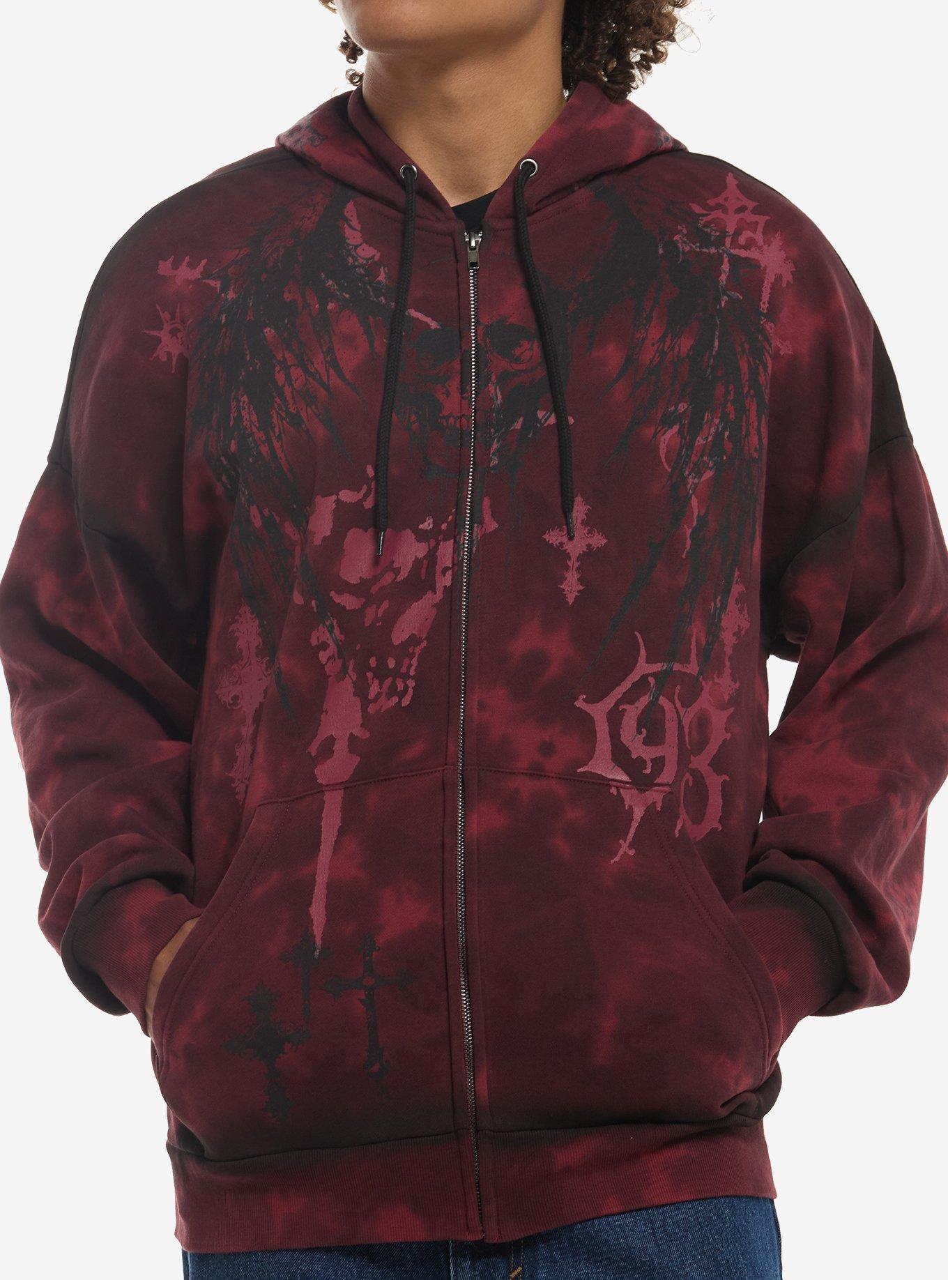 Winged Skull Red Wash Hoodie, , hi-res