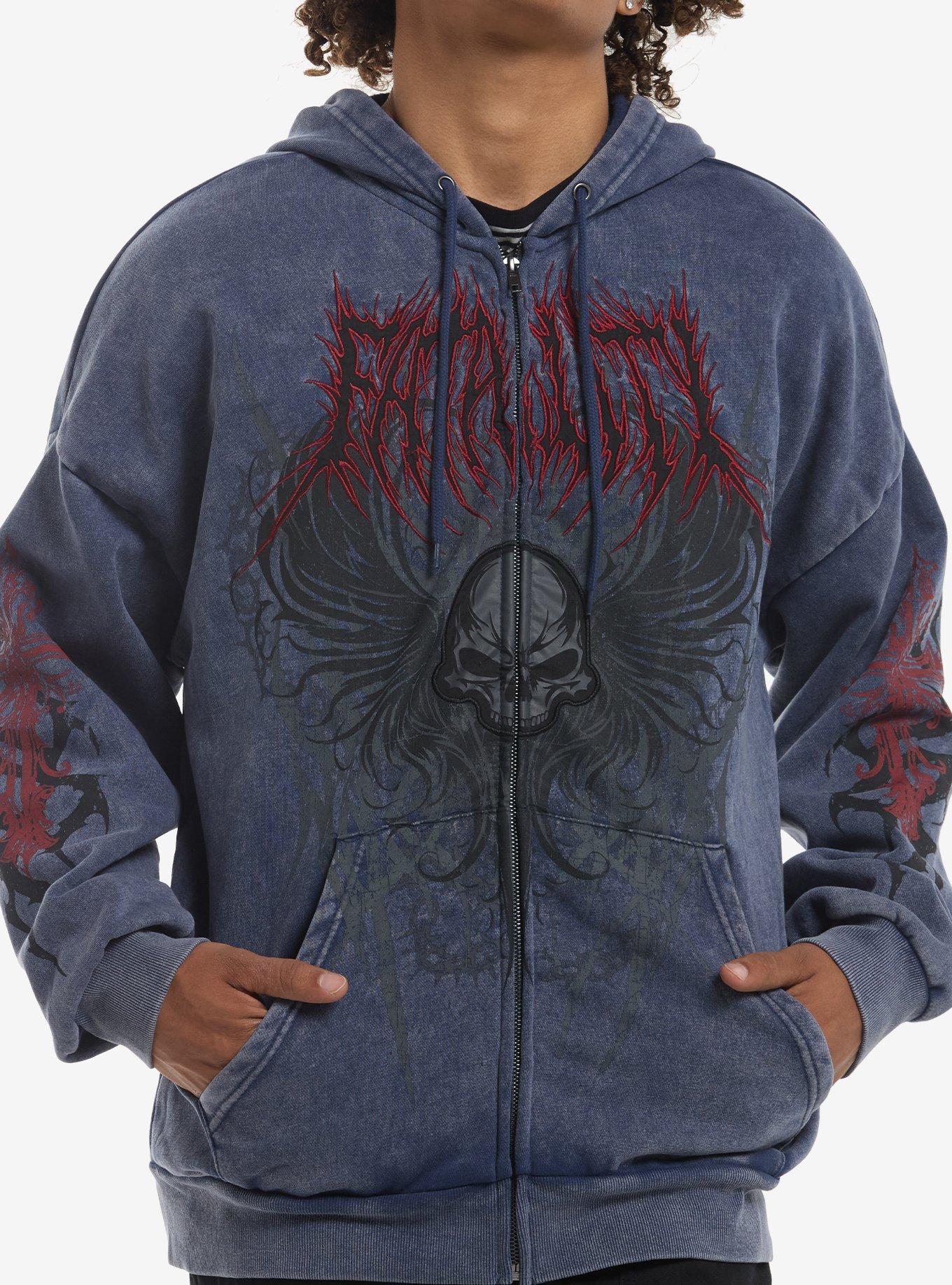 THURSDAY - Full Collapse スカルデザイン フーディー Fatality Skull Blue Wash Hoodie | Hot Topic