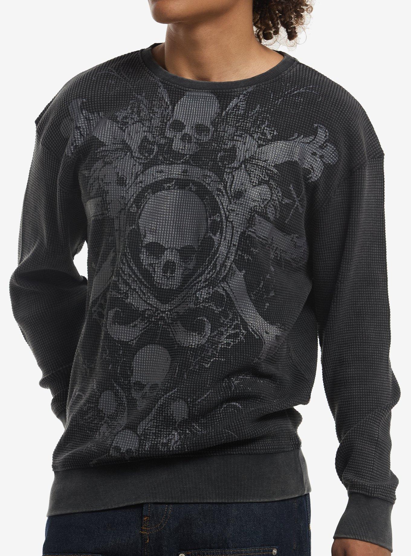 Skulls Faded Black Thermal Long-Sleeve T-Shirt, , hi-res