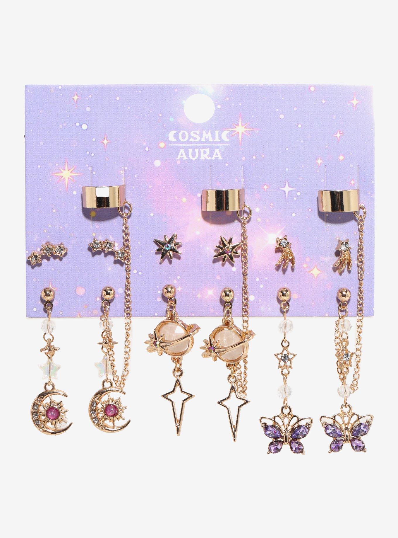 Cosmic Aura Purple Butterfly Celestial Earring Set, , hi-res