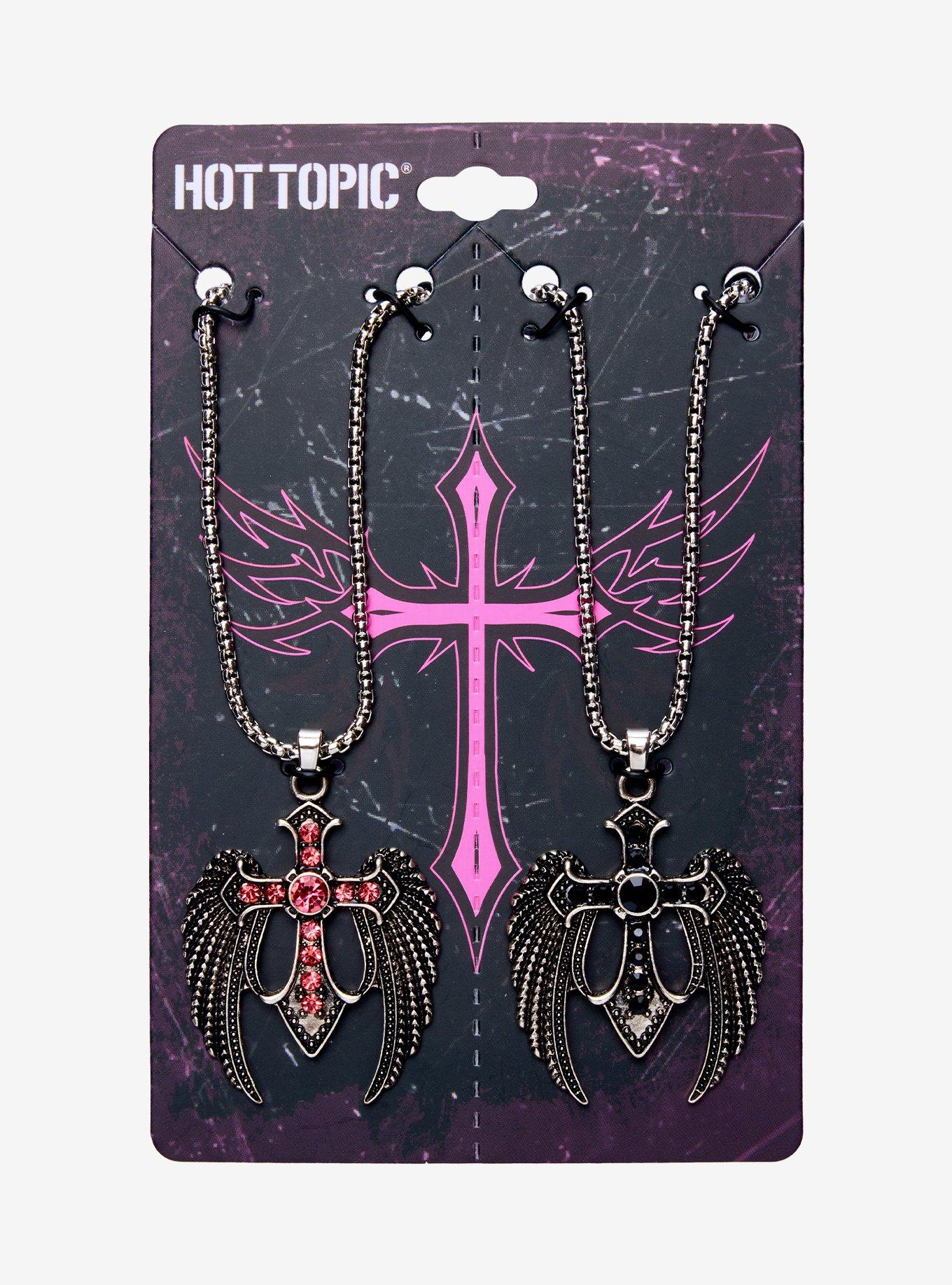 Winged Rhinestone Cross Best Friend Necklace Set, , hi-res