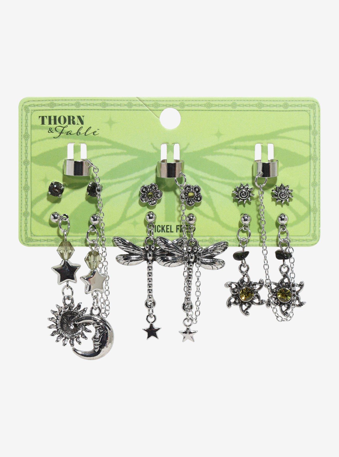 Thorn & Fable Dragonfly Celestial Stud & Cuff Earring Set