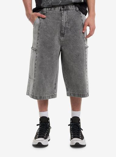 Grey Acid Wash Studded Jorts | Hot Topic