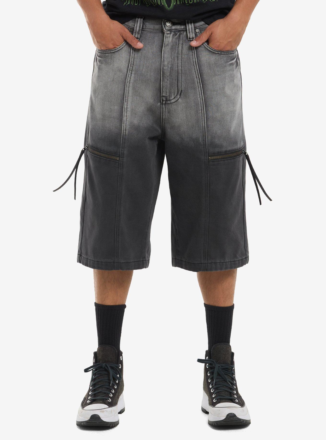 Grey & Black Dip-Dye Zipper Cargo Jorts, , hi-res