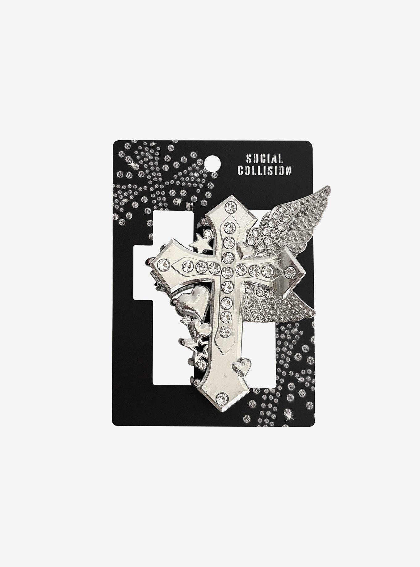Social Collision Winged Cross Claw Hair Clip, , hi-res
