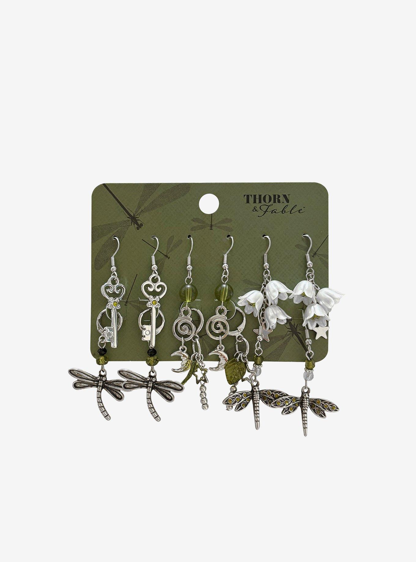 Thorn & Fable Dragonfly & Flower Earring Set, , hi-res