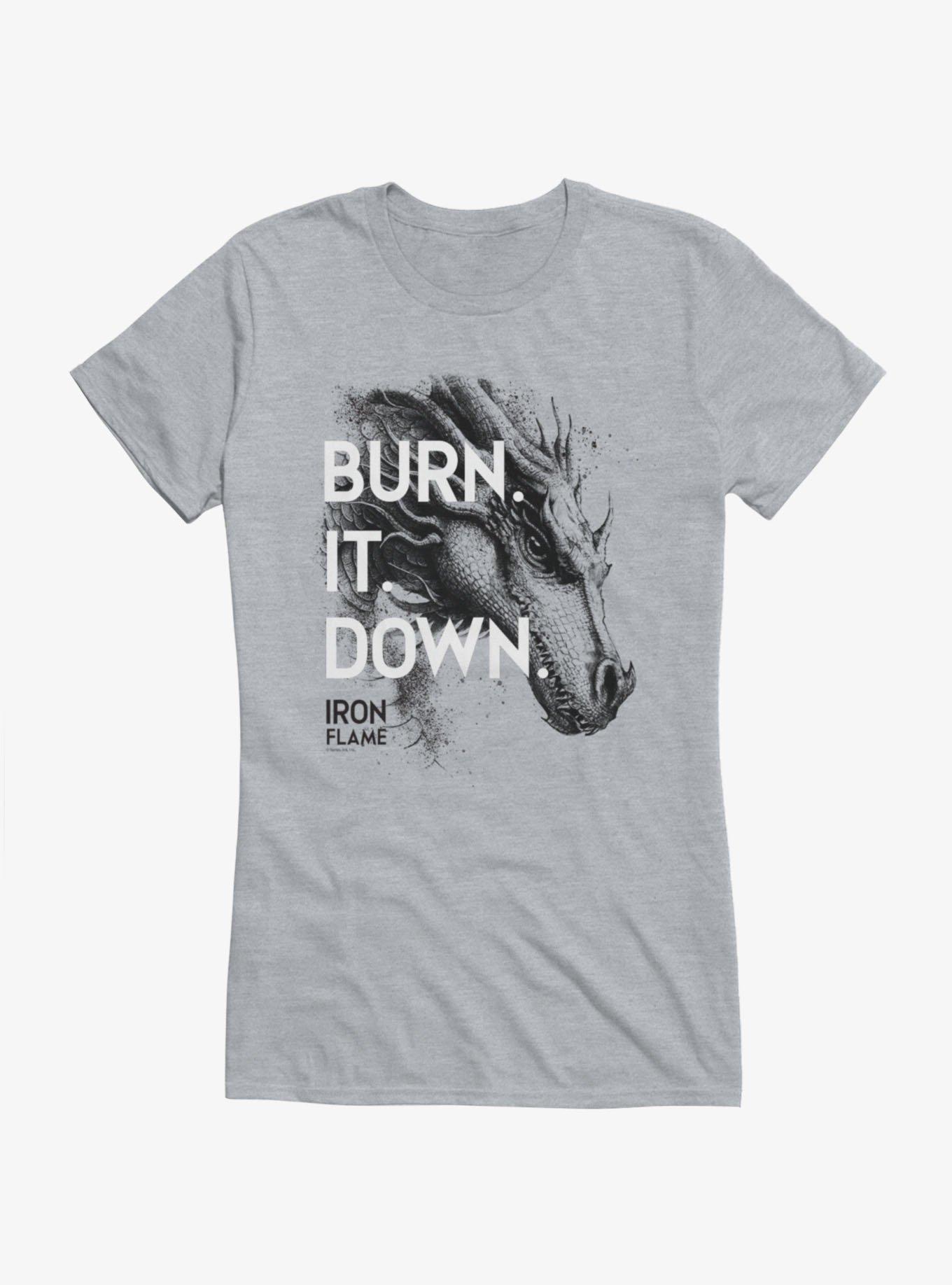 Iron Flame Dragon Burn It Down Girls T-Shirt Hot Topic Exclusive, SPORT GRAY, hi-res