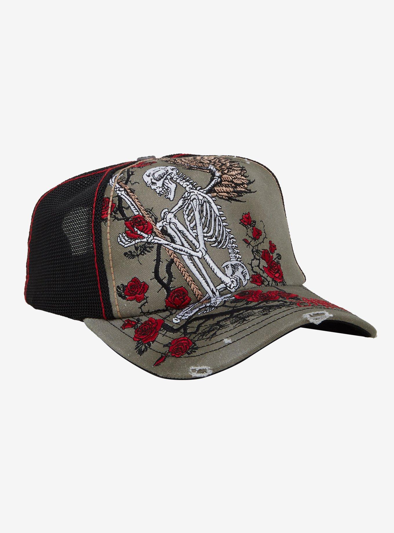 Affliction Skeleton Roses Trucker Hat, , hi-res