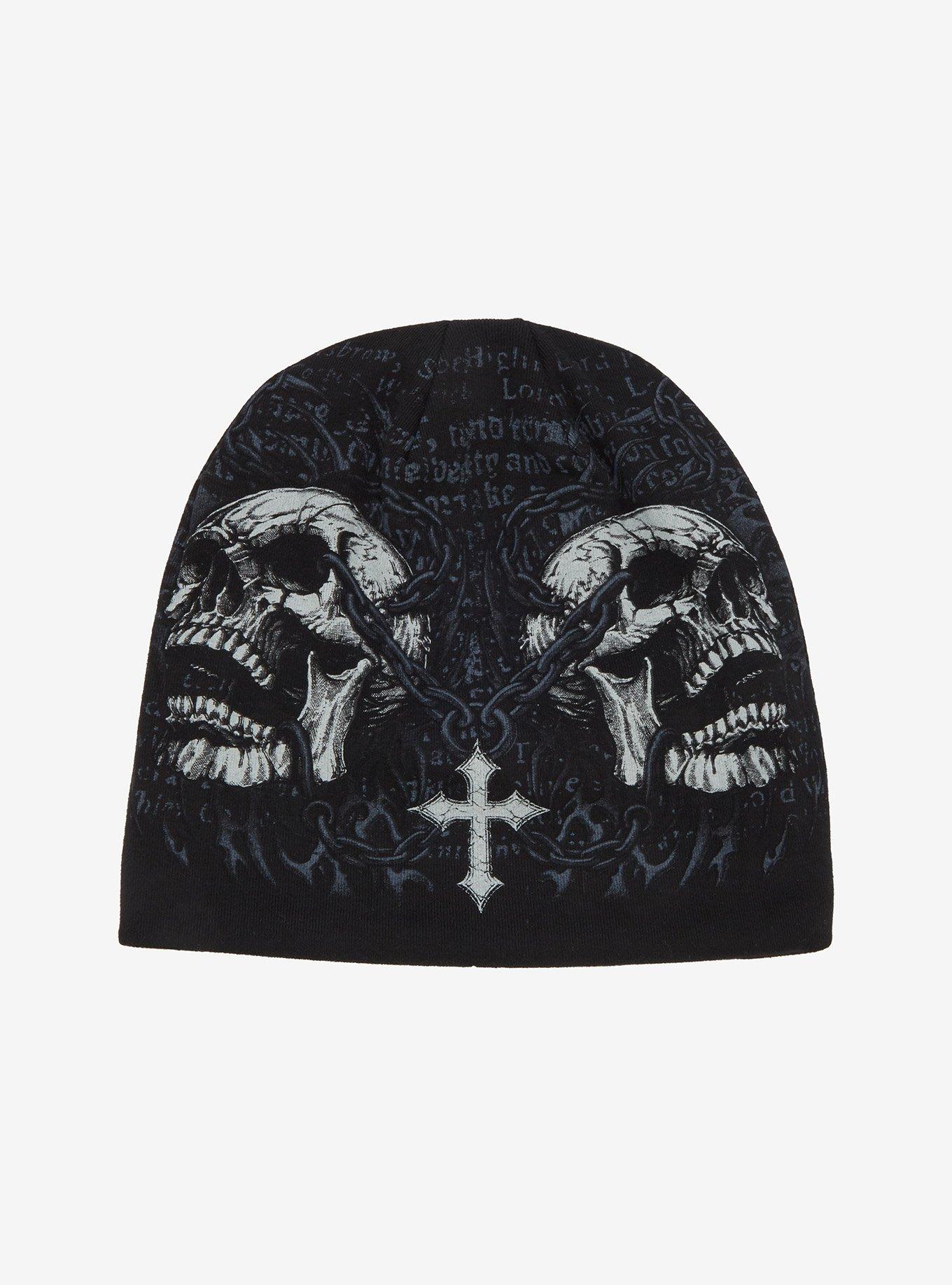 Affliction Skull Chains Reversible Beanie, , hi-res