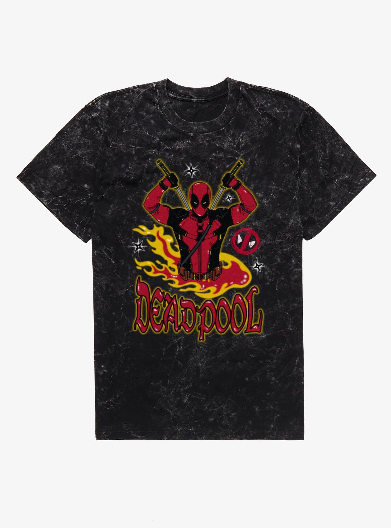 Marvel Deadpool 3 Fire Mineral Wash T-Shirt Hot Topic Exclusive