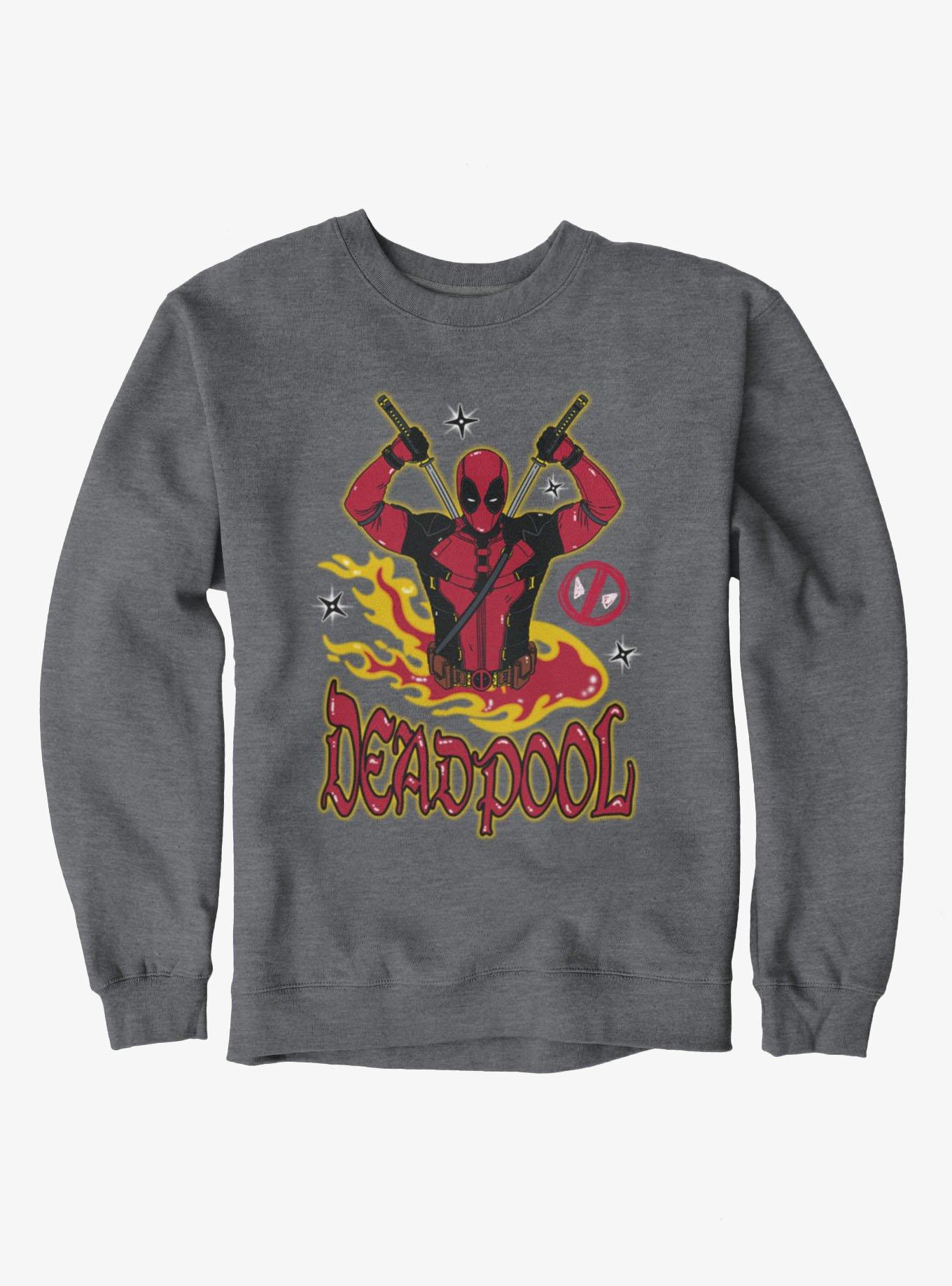 Marvel Deadpool 3 Fire Sweatshirt Hot Topic Exclusive, , hi-res