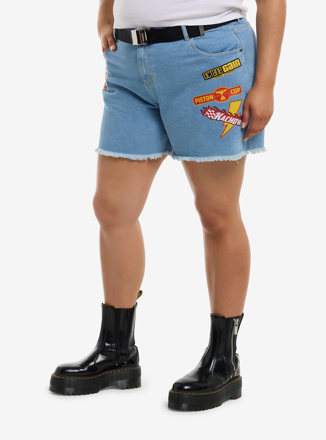Disney Pixar Cars Lightning McQueen Belted Denim Shorts Plus Size, , hi-res