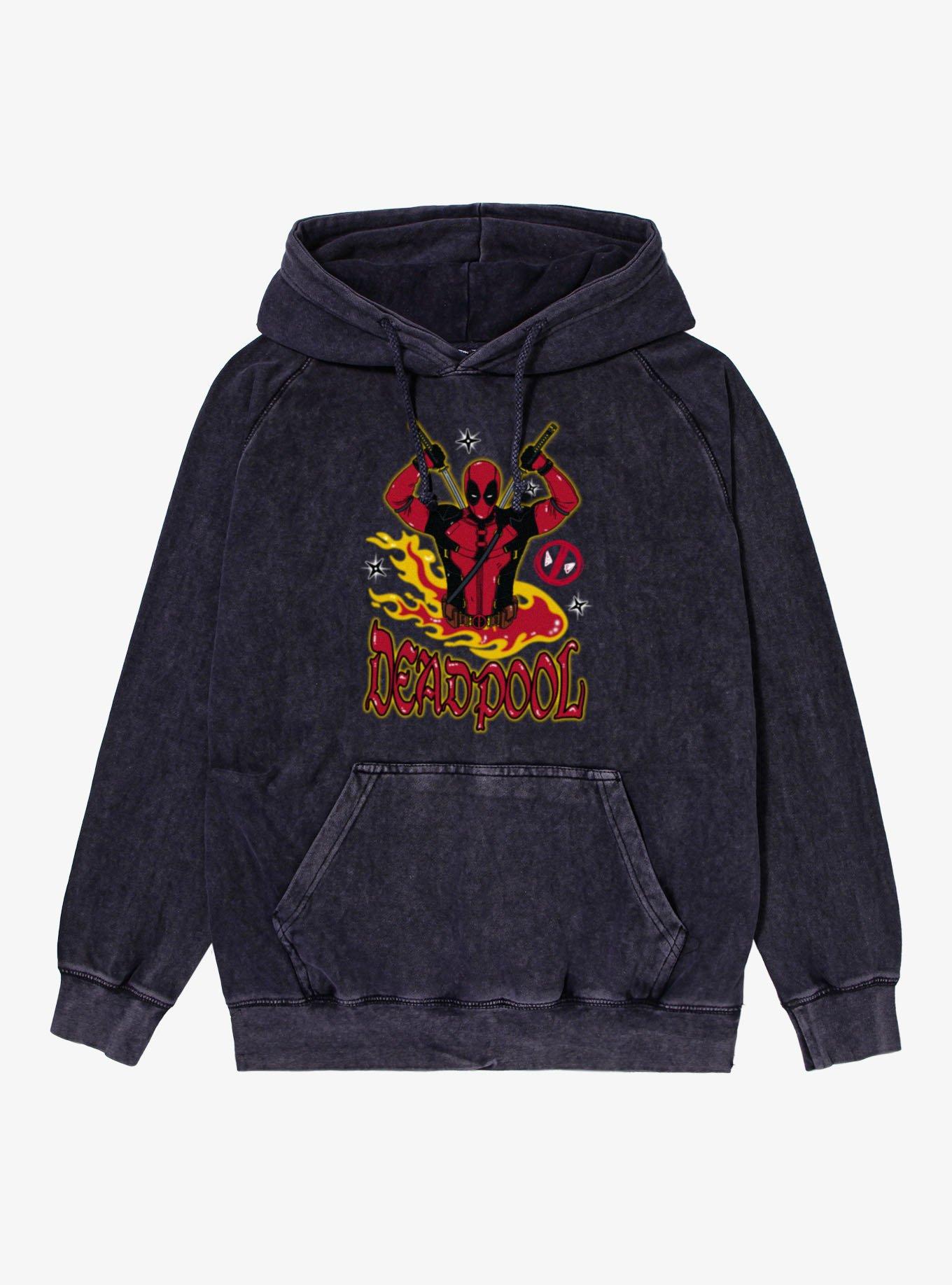 Marvel Deadpool 3 Fire Mineral Wash Hoodie Hot Topic Exclusive, , hi-res