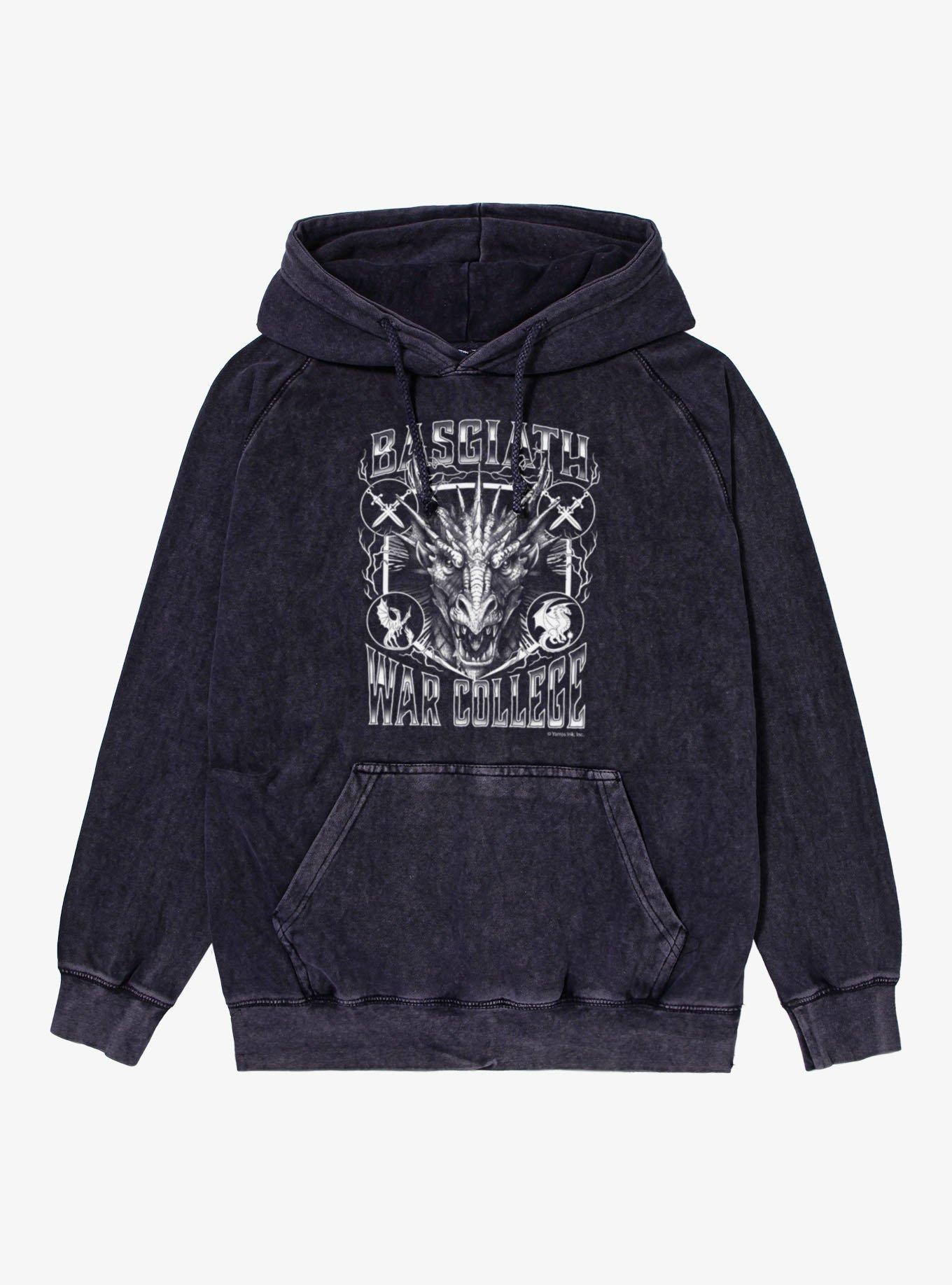 Fourth Wing Dragon Head Basgiath War College Mineral Wash Hoodie Hot Topic Exclusive