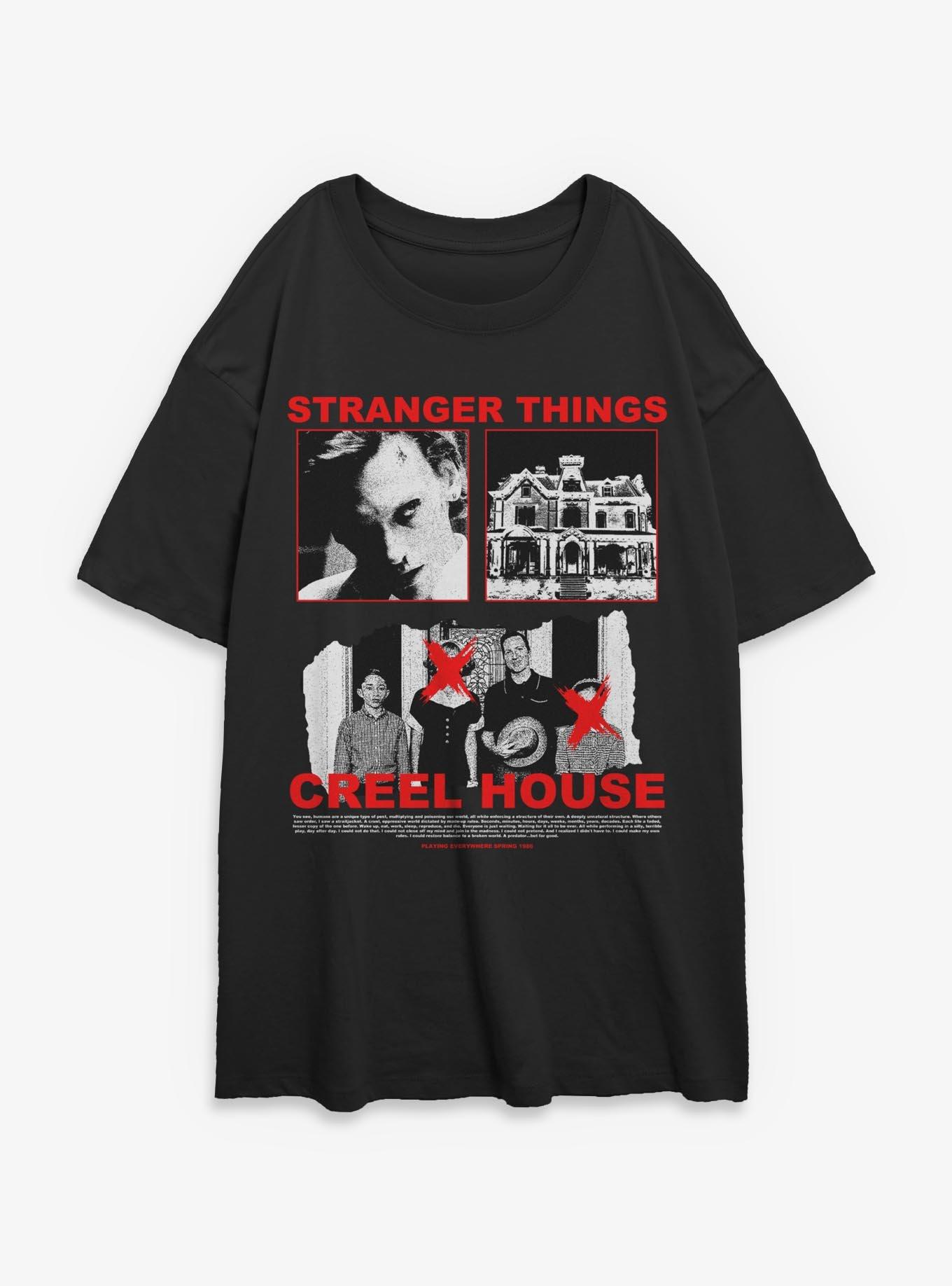Stranger Things Creel House Images Womens Oversized T-Shirt, BLACK, hi-res