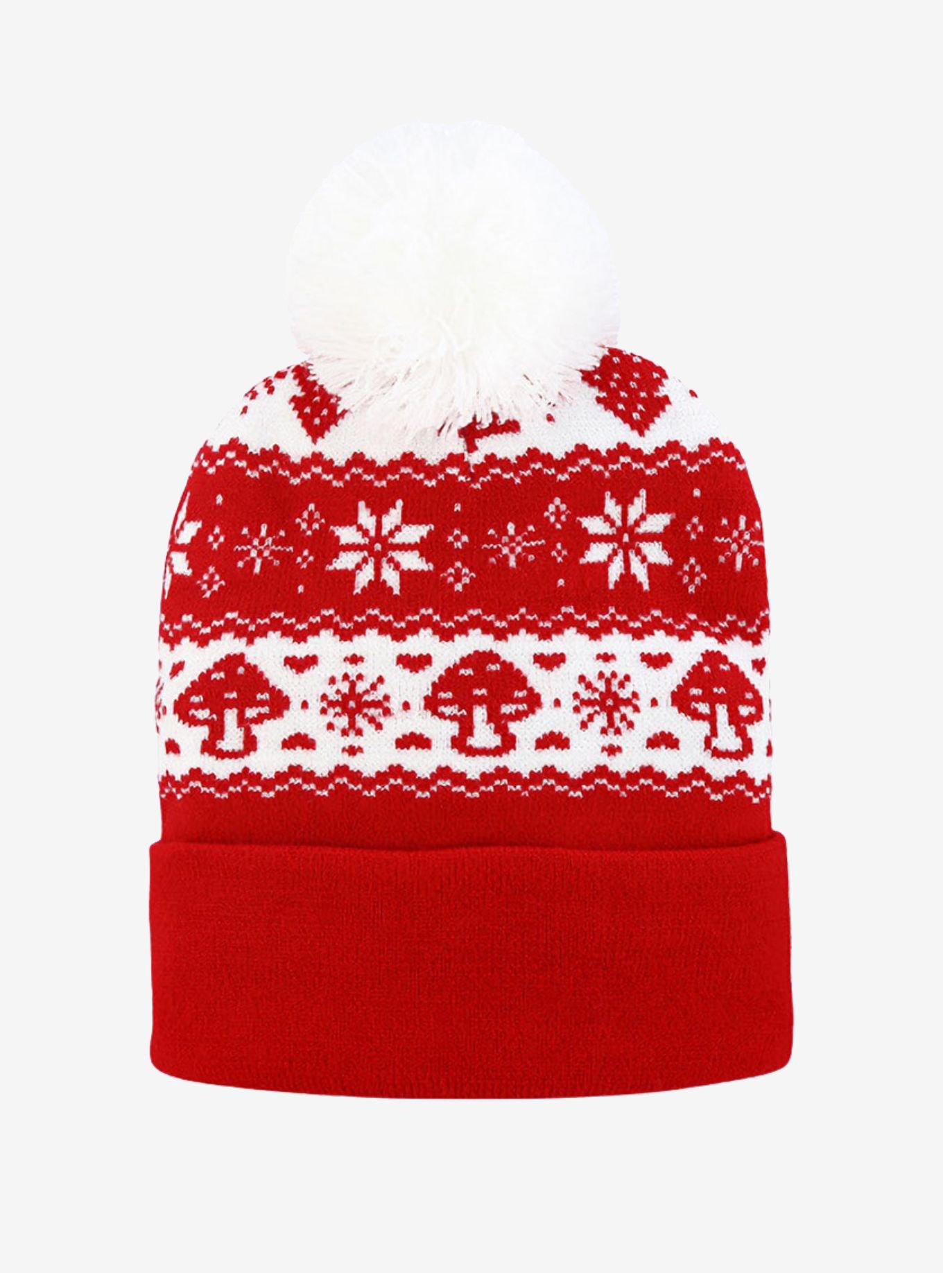 Snowflake Mushroom Pom Pom Beanie, , hi-res