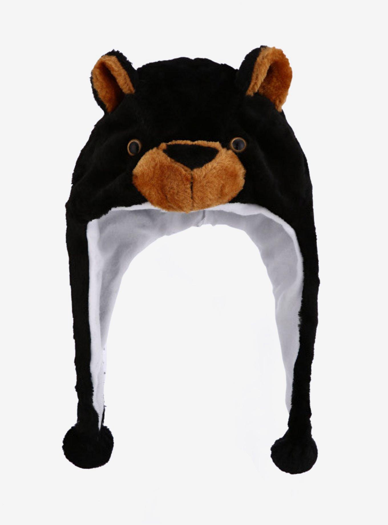 Plush 3D Black Bear with Ear Flaps Beanie, , hi-res