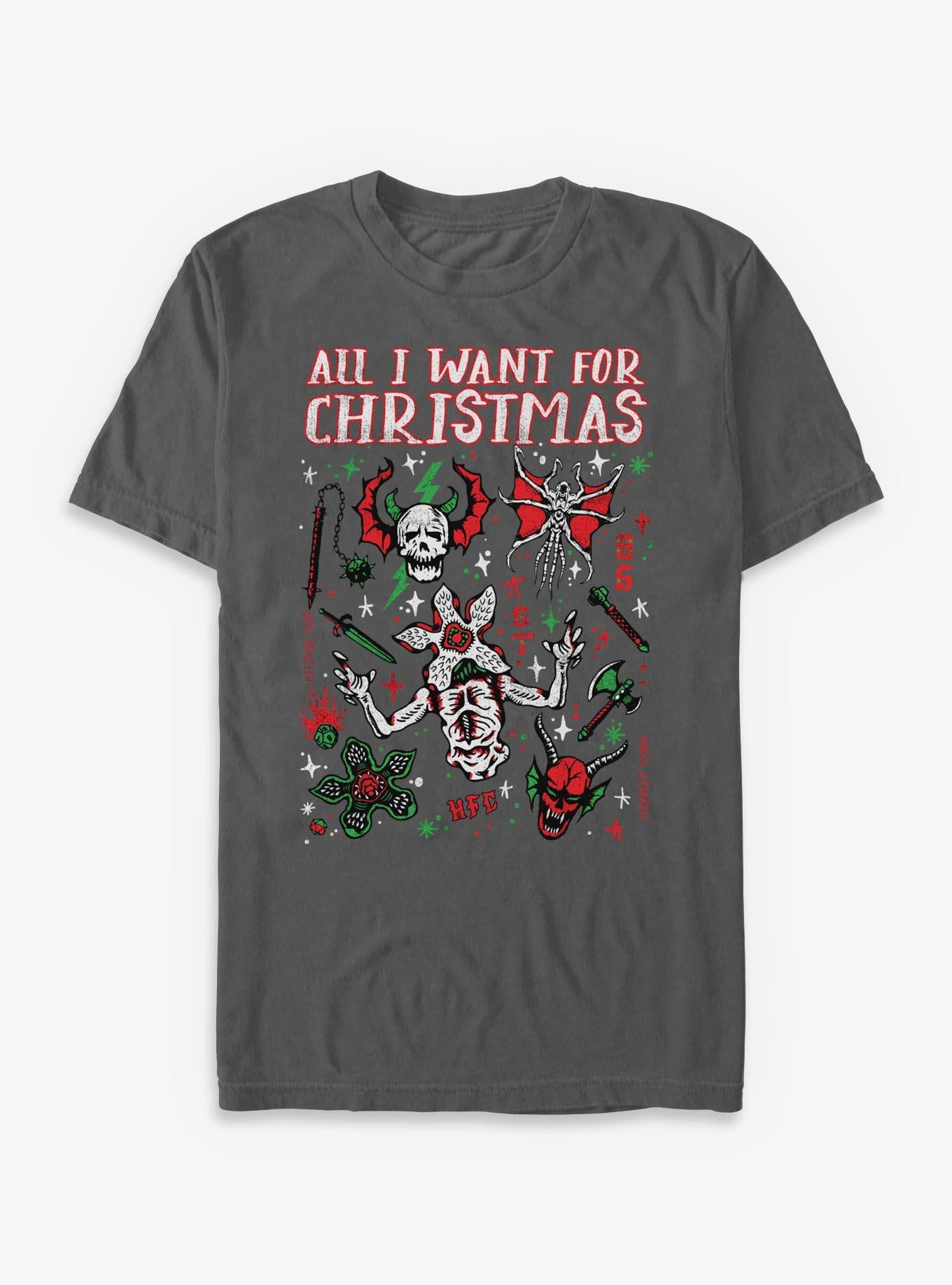 Stranger Things All I Want For Christmas Hellfire Club Garment Dye T-Shirt