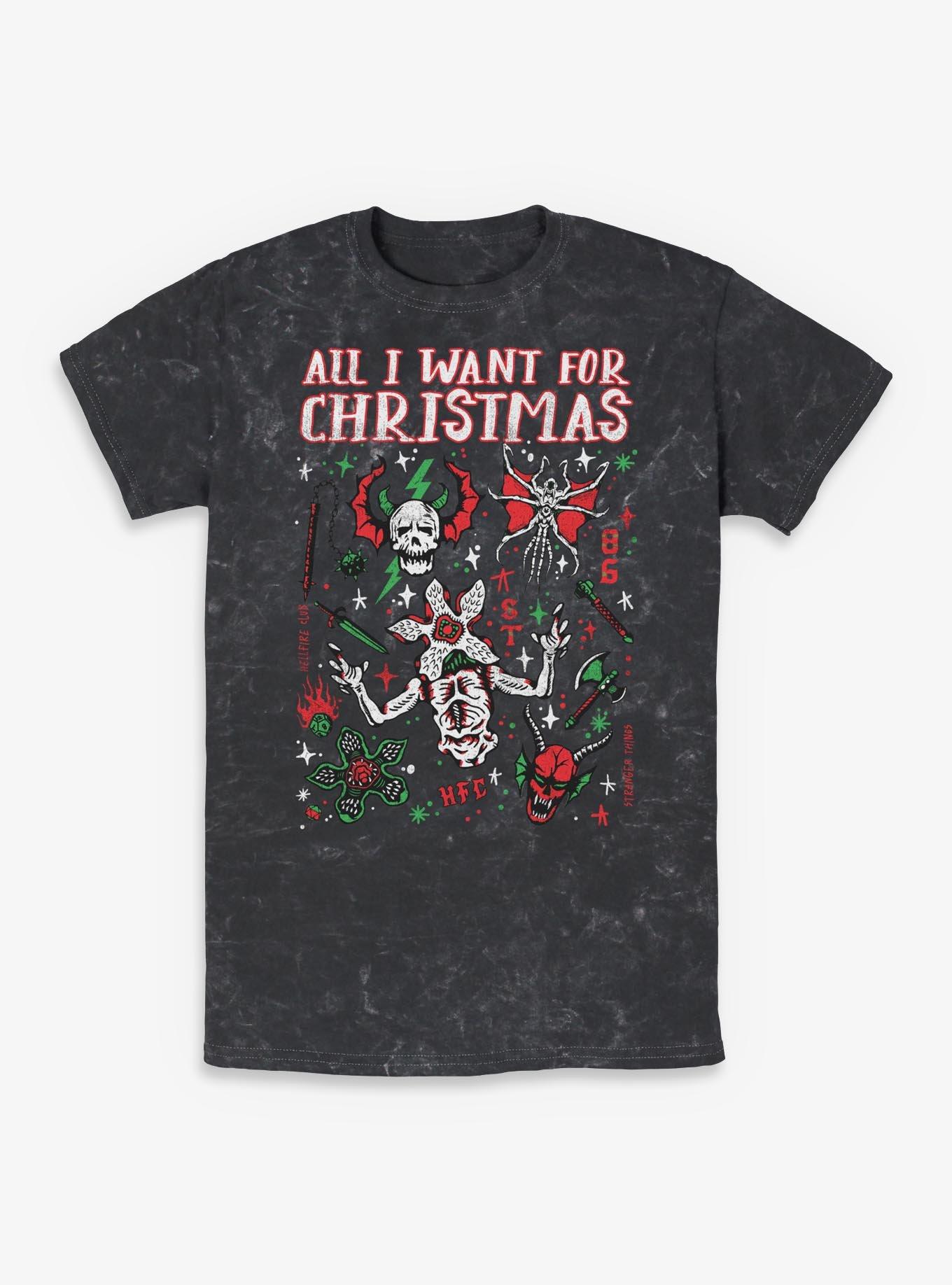Stranger Things All I Want For Christmas Hellfire Club Mineral Wash T-Shirt, , hi-res