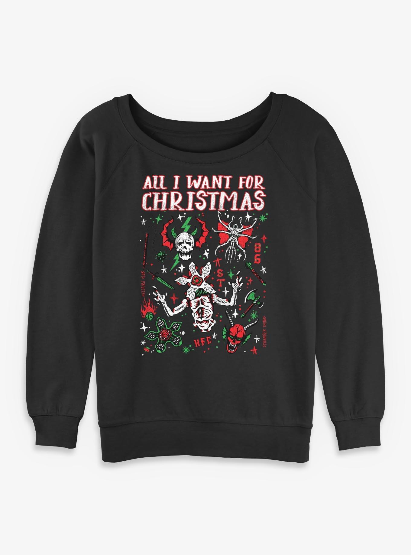 Stranger Things All I Want For Christmas Hellfire Club Womens Slouchy Sweatshirt, , hi-res