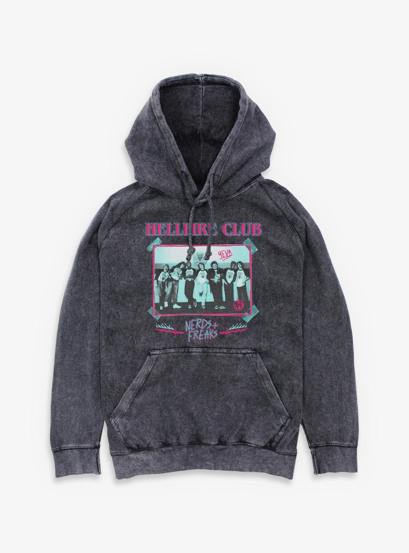 Stranger Things Hellfire Club Monochrome Mineral Wash Hoodie, , hi-res